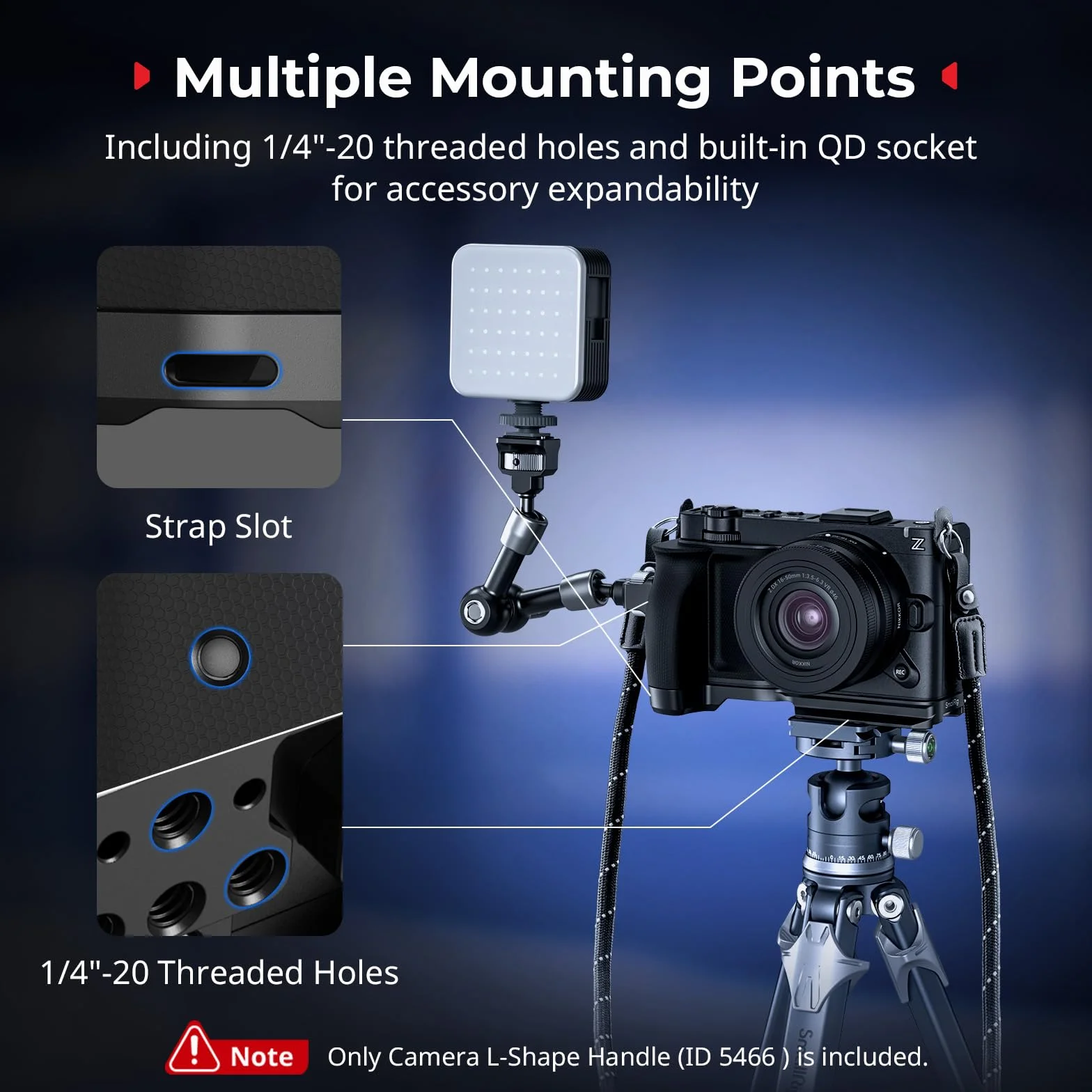 SmallRig Impugnatura a L per Nikon ZR con impugnatura ergonomica in silicone, con filettatura da 1/4"-20, chiave magnetica, piastra a sgancio rapido integrata per Arca, 5466