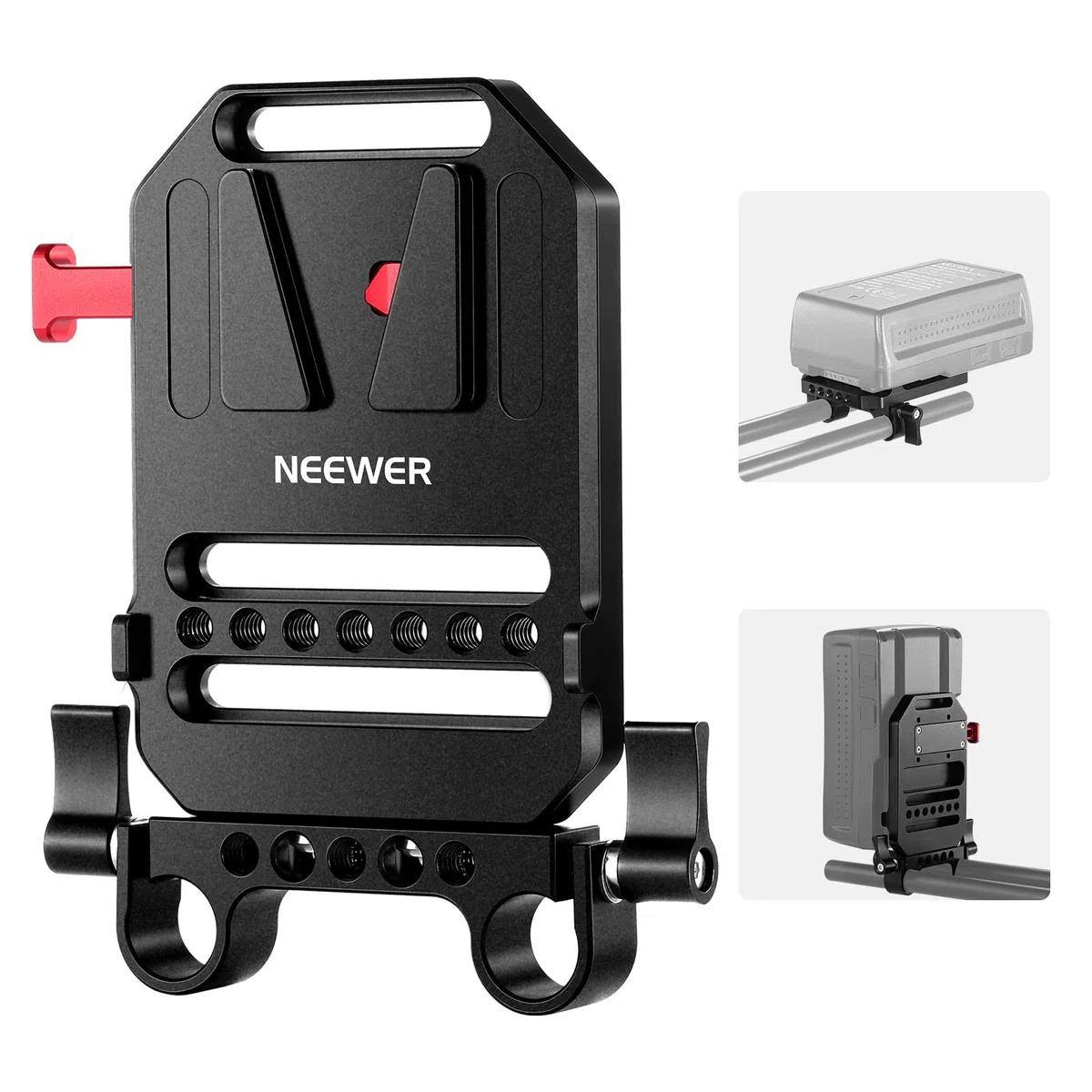 NEEWER Piastra per Batteria V Mount, con Doppi Morsetti per Aste 15mm, Fori Filettati 1/4”, in Metallo per Gabbia Fotografica con Sistema di Supporto con Aste 15mm, Compatibile con SmallRig (ST43)