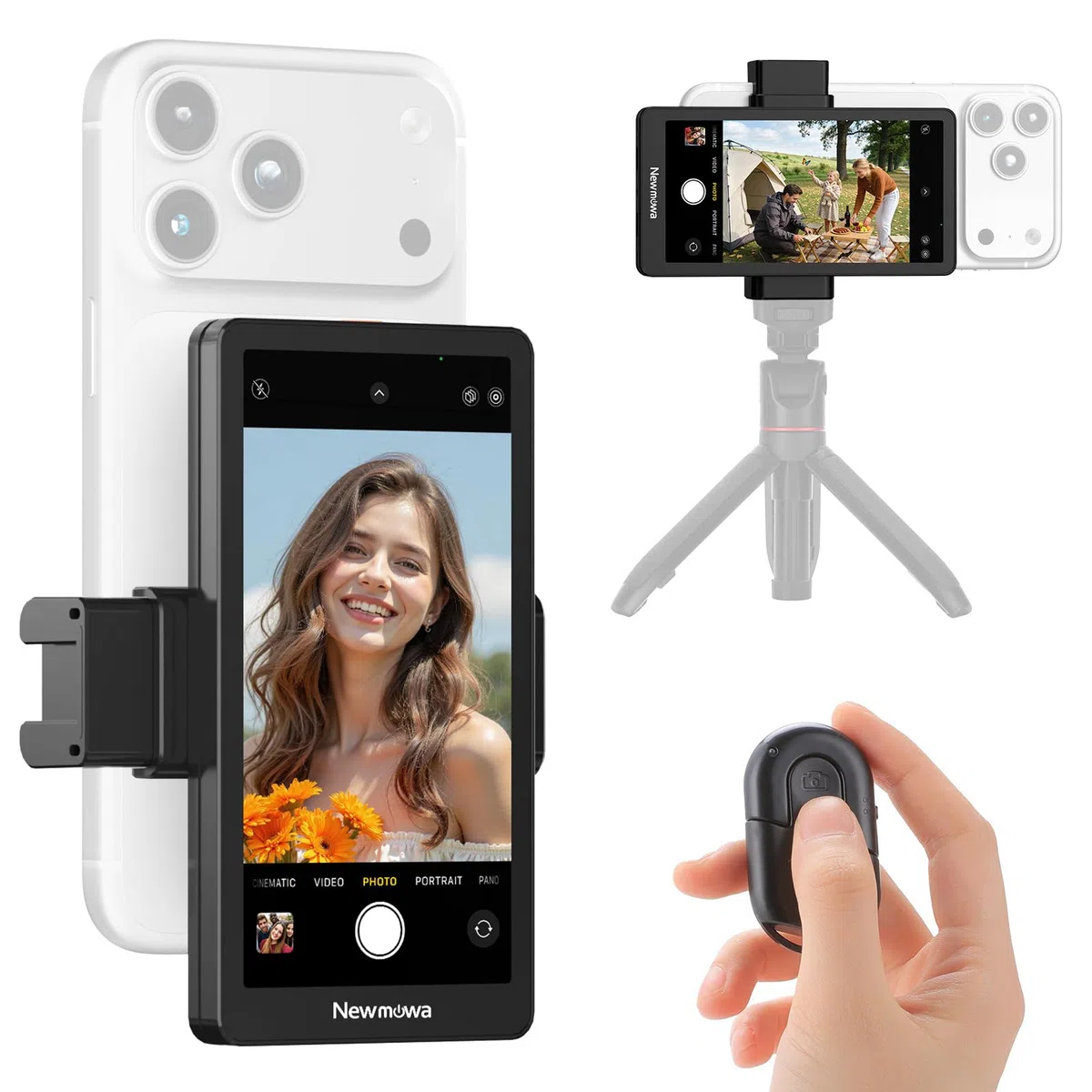 Newmowa 4.95" Schermo Monitor per Selfie Vlog per Telefono, Accessorio per Fotocamera Posteriore per Teleprompter LiveStream Selfie Vlog TikTok,Compatibile con iPhone(Support 4K 30fps Wired Recording)