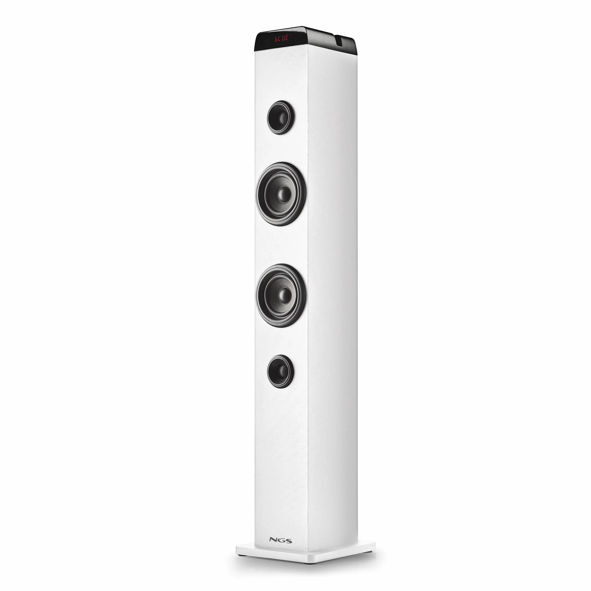 NGS Sky Charm Pro White - Torre Audio da 50 W con Bluetooth 5.4, Ottico, USB, AUX-IN, Radio FM, Funzione di Trasmissione, Ingresso Microfono Karaoke, Telecomando, Bianco