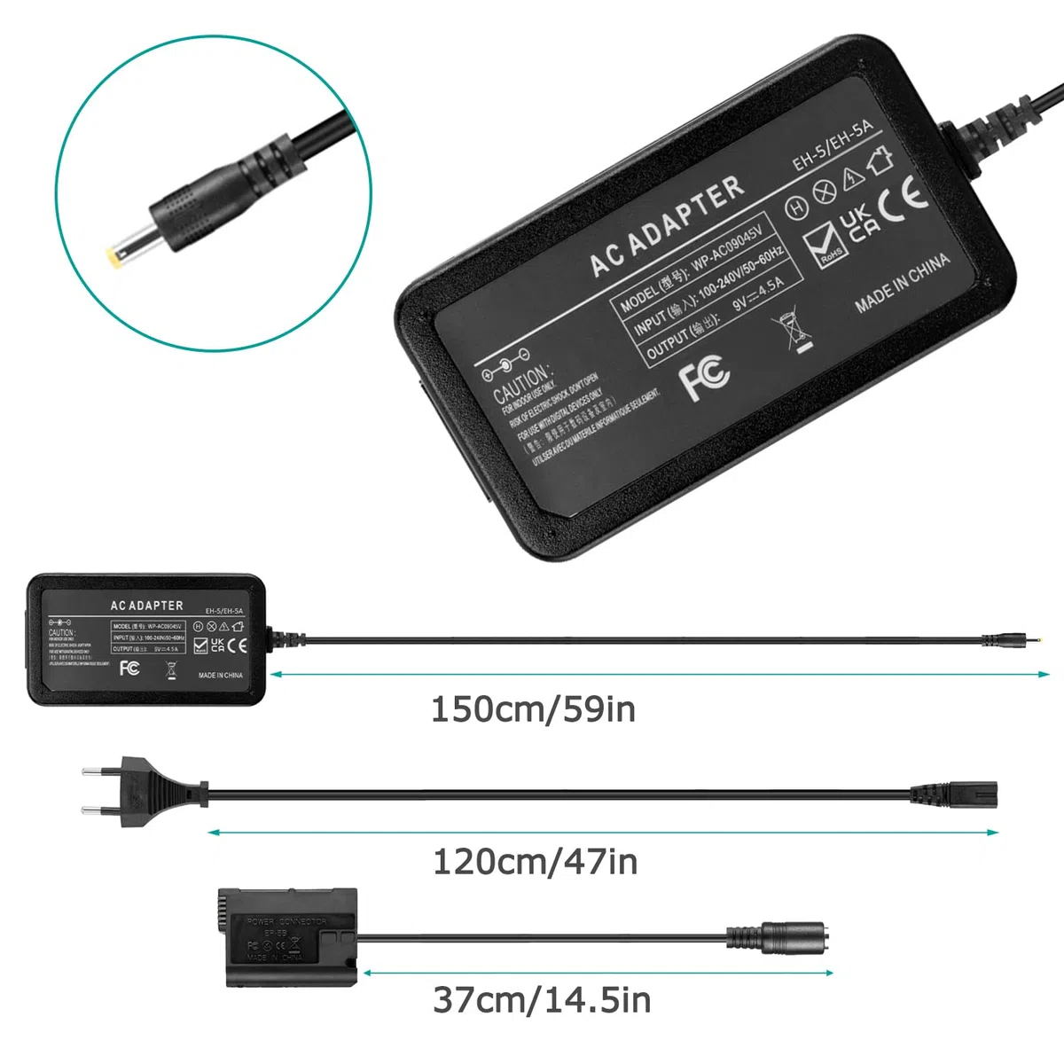 EH-5 Adattatore di alimentazione CA EP-5B Accoppiatore CC EN-EL15 Batteria fittizia per fotocamere Nikon Z7 Z6 D7500 D7200 D7100 D7000 D850 D810 D800 D800E D750 D610