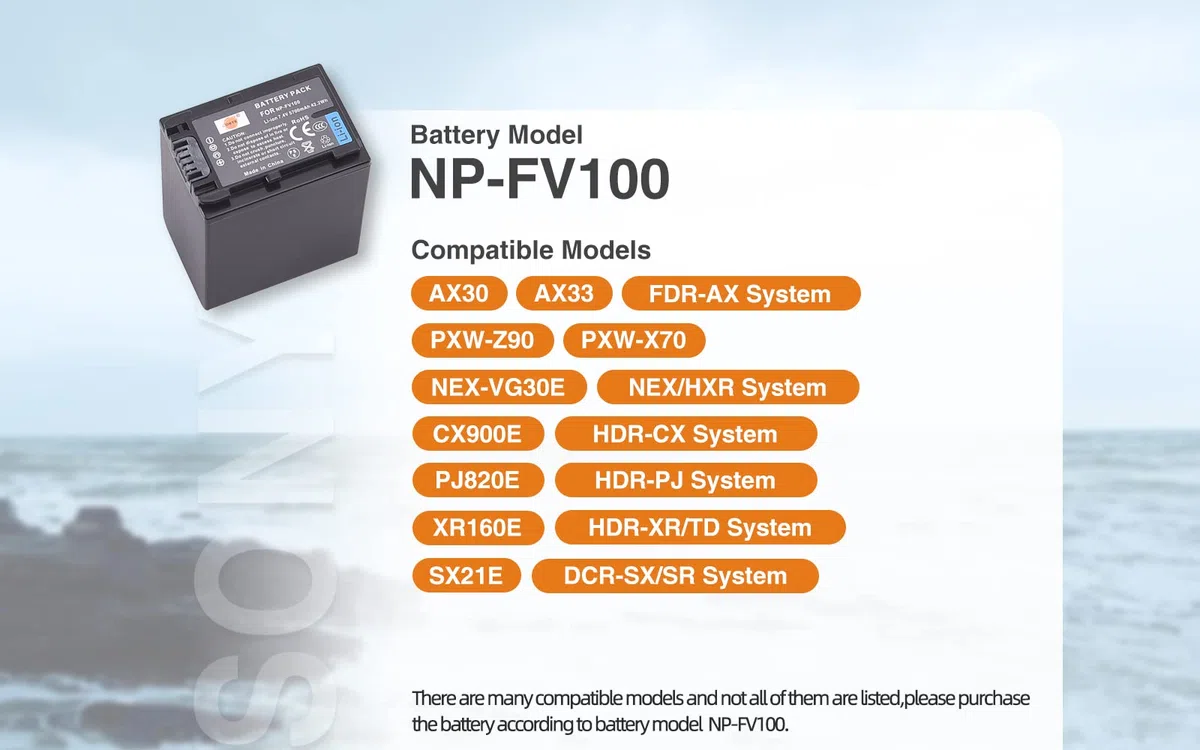DSTE - Batteria di ricambio compatibile con Sony NP-FV100 DCR-SR15 SR21 SR68 SR88 SX15 SX21 SX44 SX45 SX63 SX65 SX83 SX85 HDR-CX105 CX110 CX115