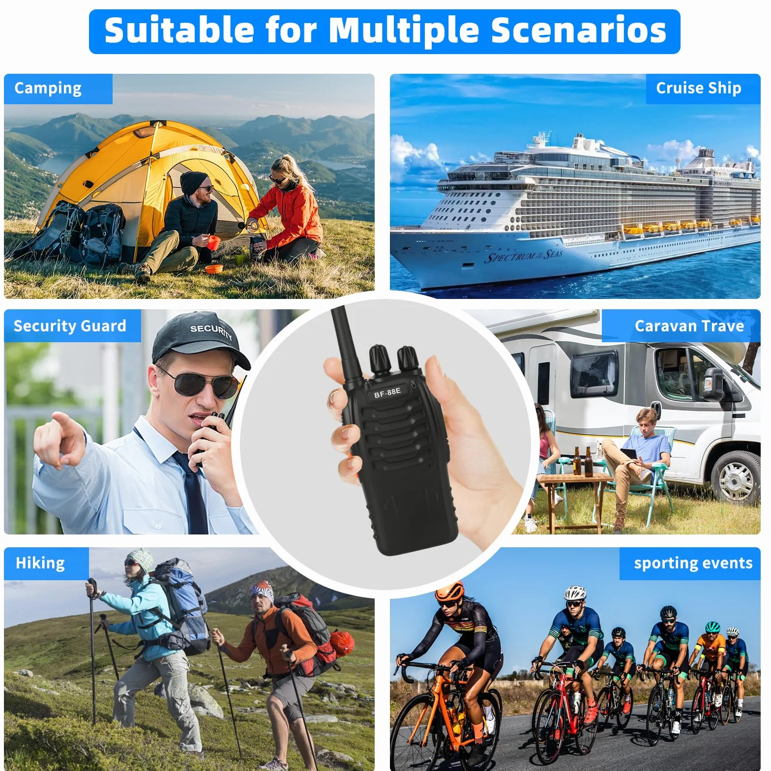 Walkie Talkie PMR446 Radio Ricetrasmettitore, 16 Canali Walkie-talkie Professionali Ricaricabili a Lungo Raggio con Auricolare e Luci LED Adatte per Sport All'Aperto, Cantiere (2 Pezzi, Nero)