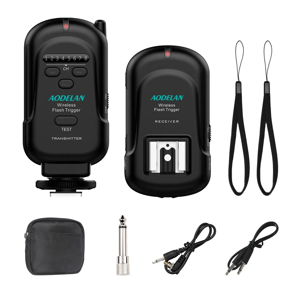 AODELAN Set trasmettitore e ricevitore wireless per flash, telecomando Speedlite Trigger con ricevitore PC da 3,5 mm per unità flash con slitta universale per Canon, Nikon, Fuji, Sony