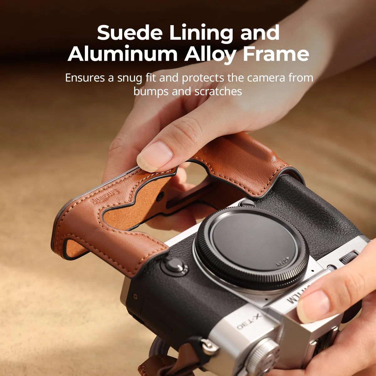 SMALLRIG X-T30 III Borsa semi-in pelle con tracolla per FUJIFILM X-T30 / X-T30 II/X-T30 III, borsa per fotocamera in stile retrò con telaio in alluminio e pulsante di scatto, marrone, 123.0 x 45.7 x