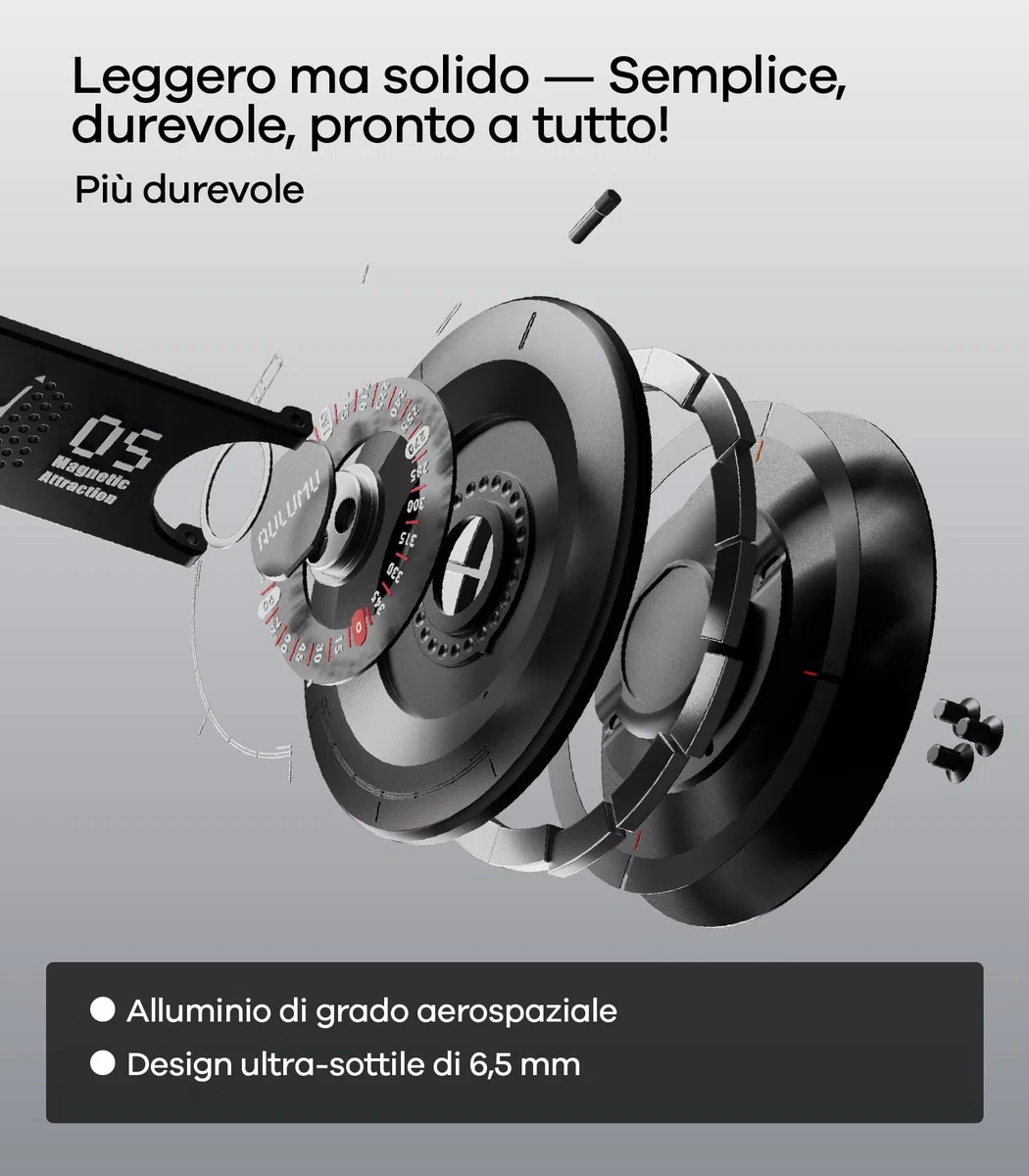 Aulumu G05 Air Supporto Anello Cellulare per MagSafe con Apri-Scatole, 360° Rotazione Supporto Magnetico, Lega di Alluminio Ultra Leggera & Sottile Accessori MagSafe per iPhone 17 16 15 Pro Max, Nero