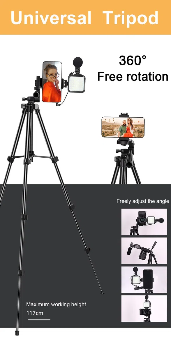Kit per vlogging su YouTube, per iPhone/Androidphone/telecamere Supporto per telefono per registrazione video con treppiede estensibile/microfono/luce di riempimento/telecomando di cattura