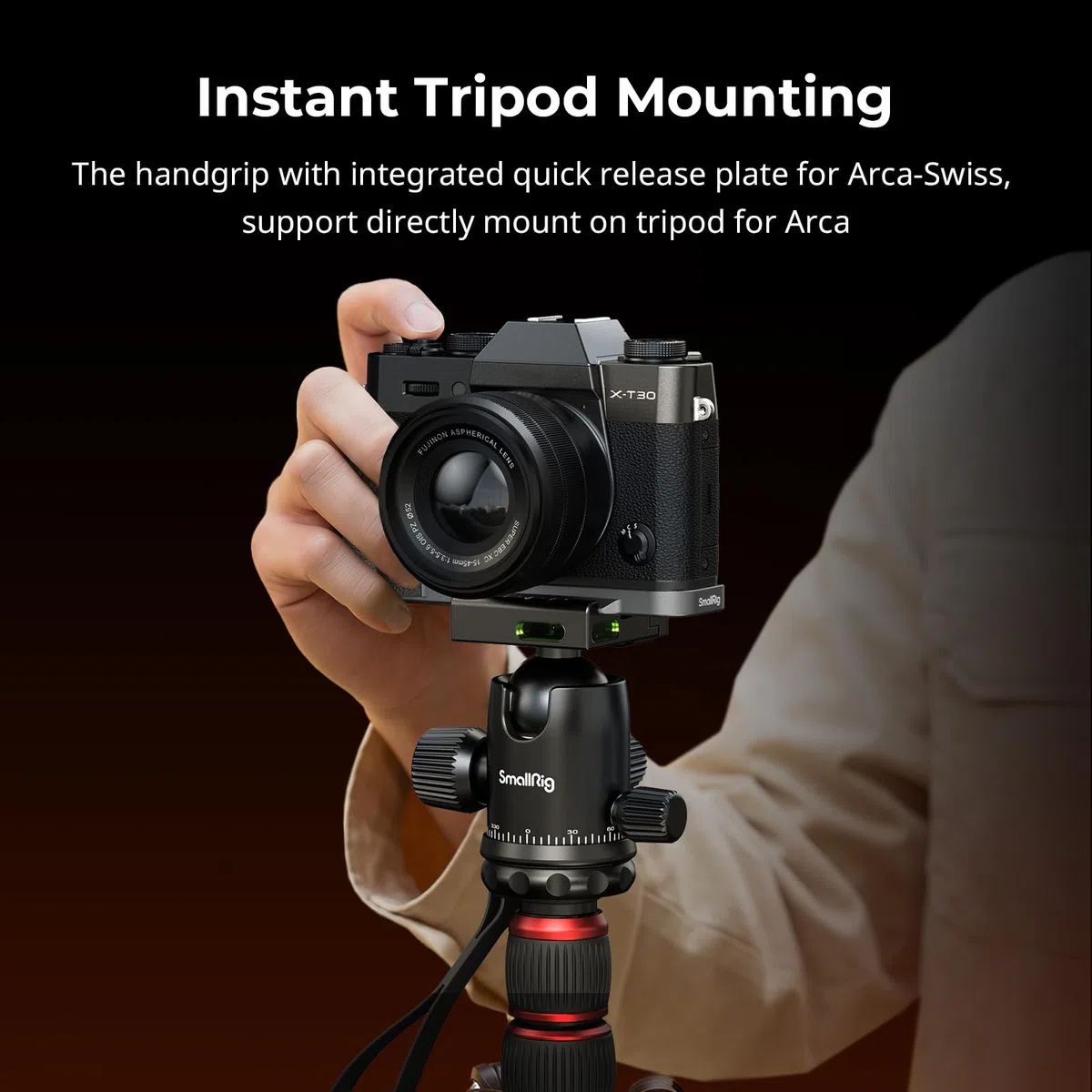 SMALLRIG Impugnatura in silicone a forma di L per fotocamere FUJIFILM X-T30 III/X-T30 II/X-T30, piastra a sgancio rapido integrata per Arca-Swiss, filettatura 1/4"-20, più leggera, scatto (nero