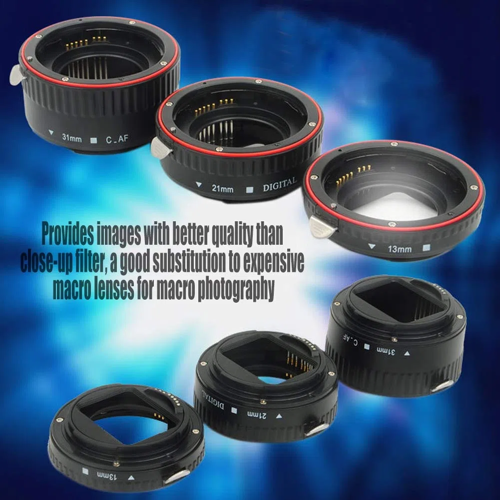 Anelli Adattatori Obiettivo Tubo di Prolunga Macro Messa a Fuoco Automatica, Adatto per Canon EOS EF Mount, 3 Anelli Formano 7 Combinazioni Diverse (13mm, 21mm, 31mm)