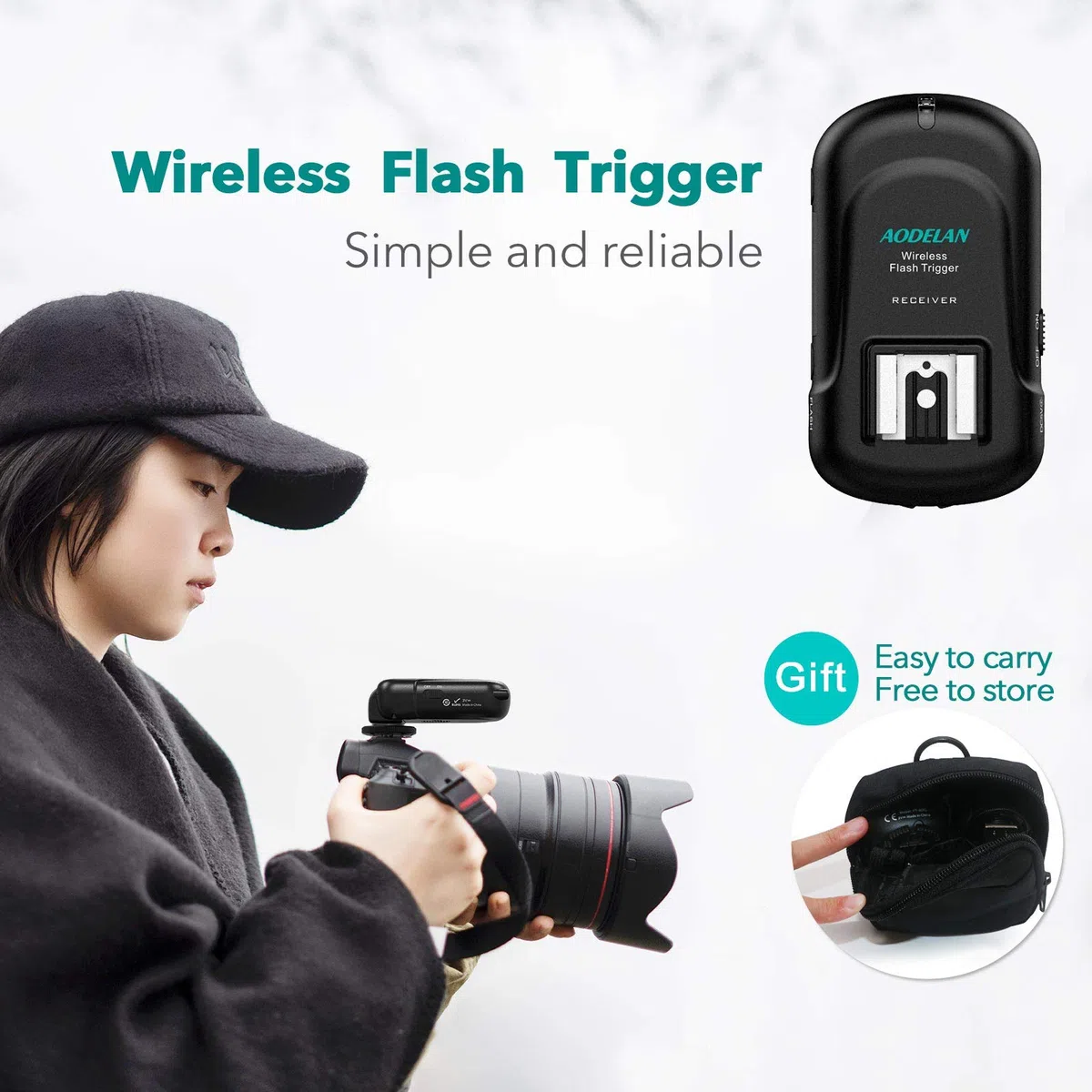 AODELAN Set trasmettitore e ricevitore wireless per flash, telecomando Speedlite Trigger con ricevitore PC da 3,5 mm per unità flash con slitta universale per Canon, Nikon, Fuji, Sony