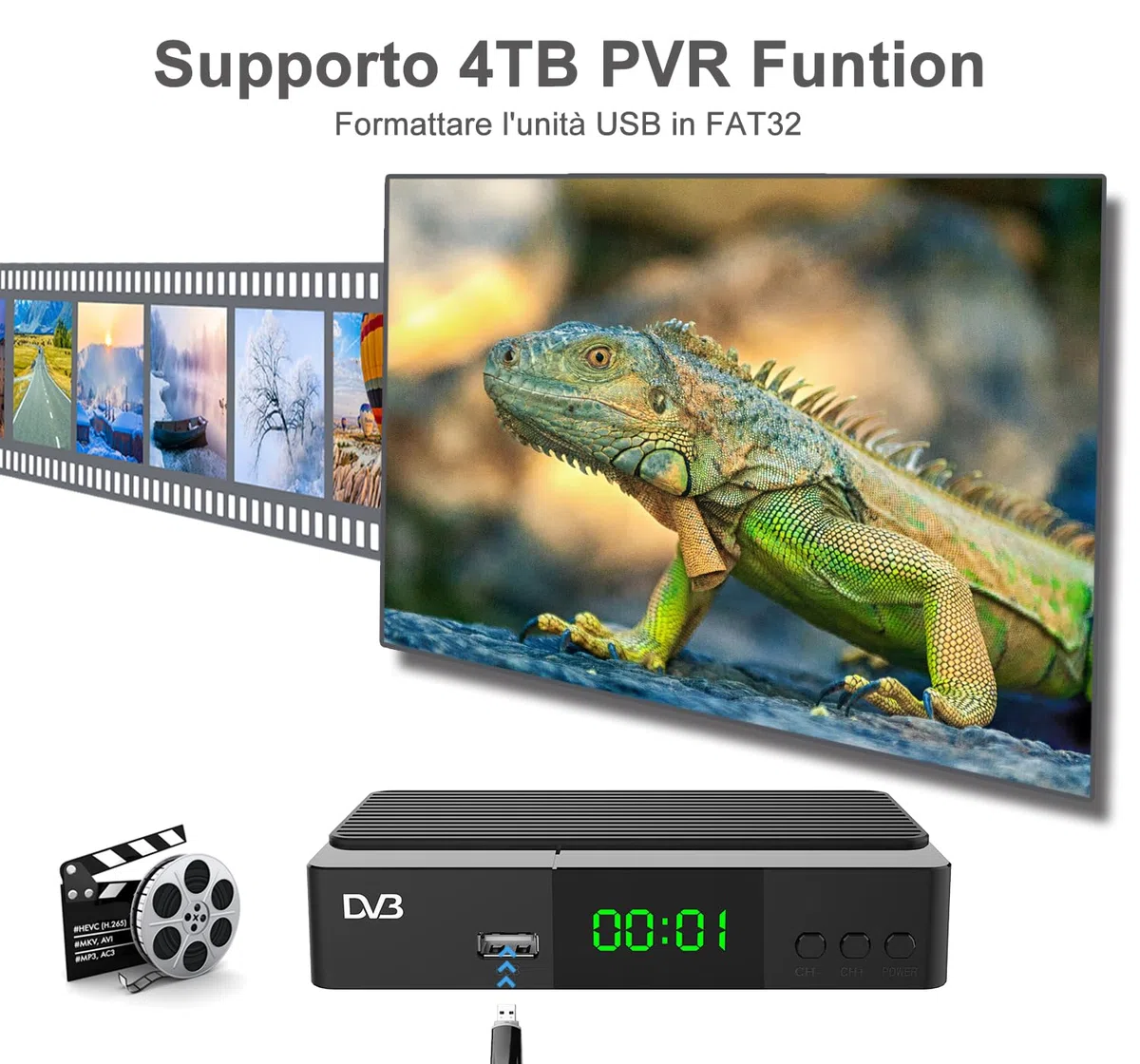 Decoder Digitale Terrestre 2024 - DVB-T2/C Decoder, Support Scart, HDMI Output, LAN Input, New signal HEVC Main 10 H265, 4TB PVR Recording