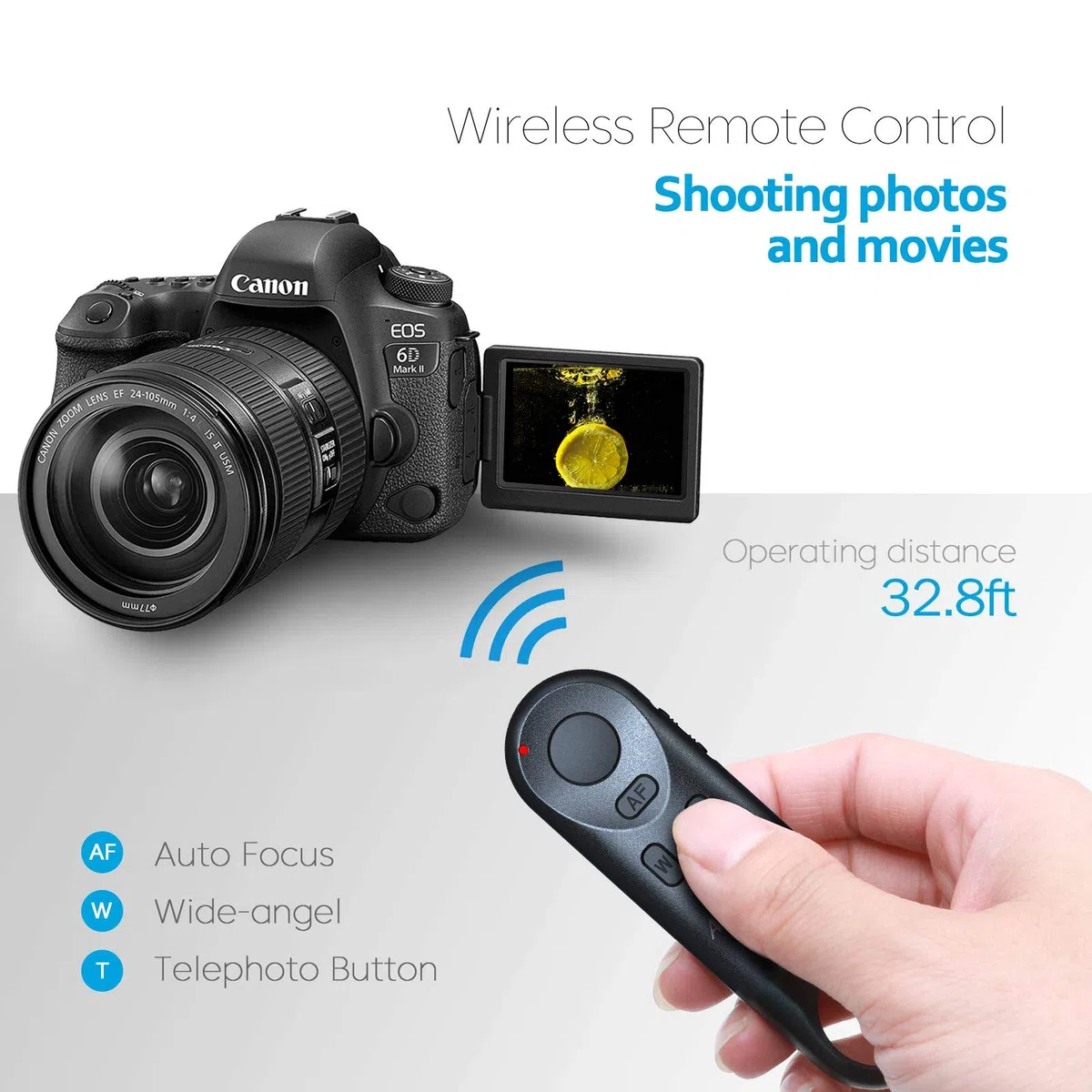 Telecomando wireless per fotocamera Canon R3/R7/R10/M50/EOS M6 Mark II/R/RP/90D/6D Mark II/R5/R6/800D/850D/250D/Rebel SL2/T7i/G5 X Mark II/G7 X Mark III, sostituisce Canon BR-E1