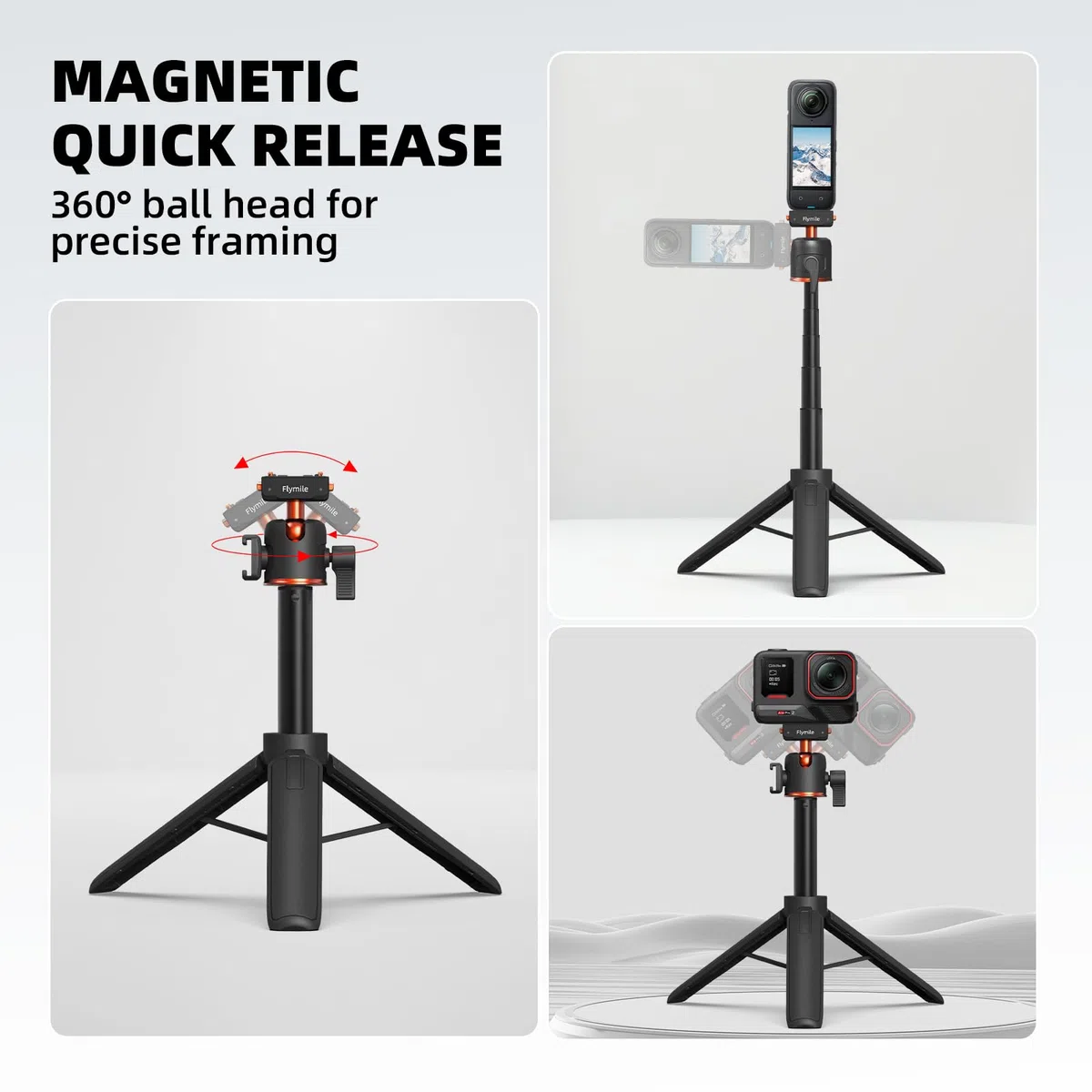 Treppiede per Insta360 X5 ACE Pro 2, bastone per selfie da 21 pollici, asta di estensione a sgancio rapido, mini tavolo da scrivania, impugnatura portatile, supporto con slitta fredda per Insta 360 X5