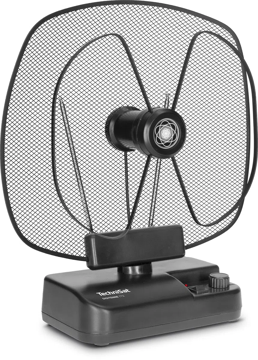 TechniSat DIGITENNE TT2 - antenna da interno orientabile (antenna amplificata a banda intera da 36 dB con filtro LTE4 per la ricezione di segnali DVB-T/-T2, DAB+ e FM, interruttore di alimentazione)
