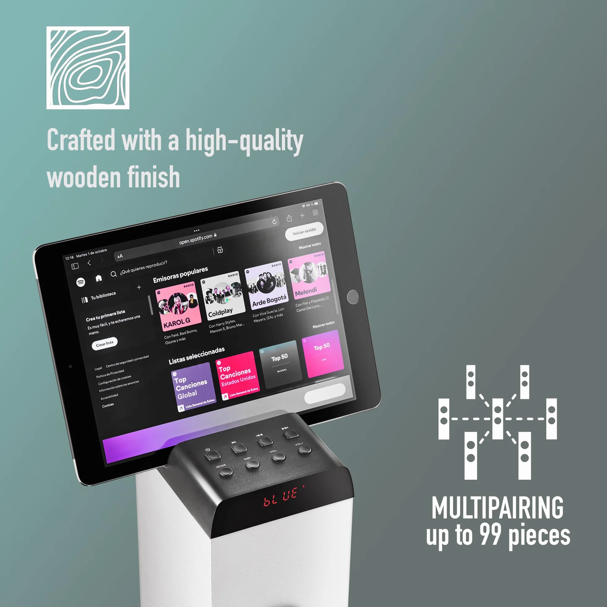 NGS Sky Charm Pro White - Torre Audio da 50 W con Bluetooth 5.4, Ottico, USB, AUX-IN, Radio FM, Funzione di Trasmissione, Ingresso Microfono Karaoke, Telecomando, Bianco