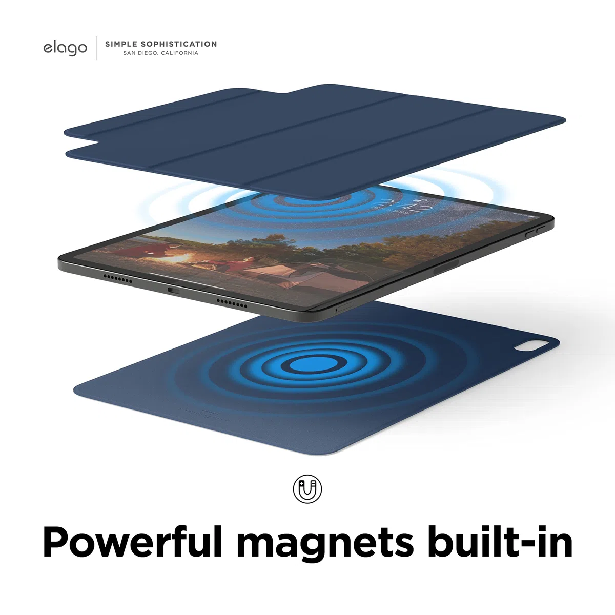 elago Custodia Folio Magnetica per iPad (A16), iPad 10a Generazione [10.9 pollici] - Piastra Posteriore Attaccabile ai Materiali Metallici, Compatibile con Apple Pencil (Blue)