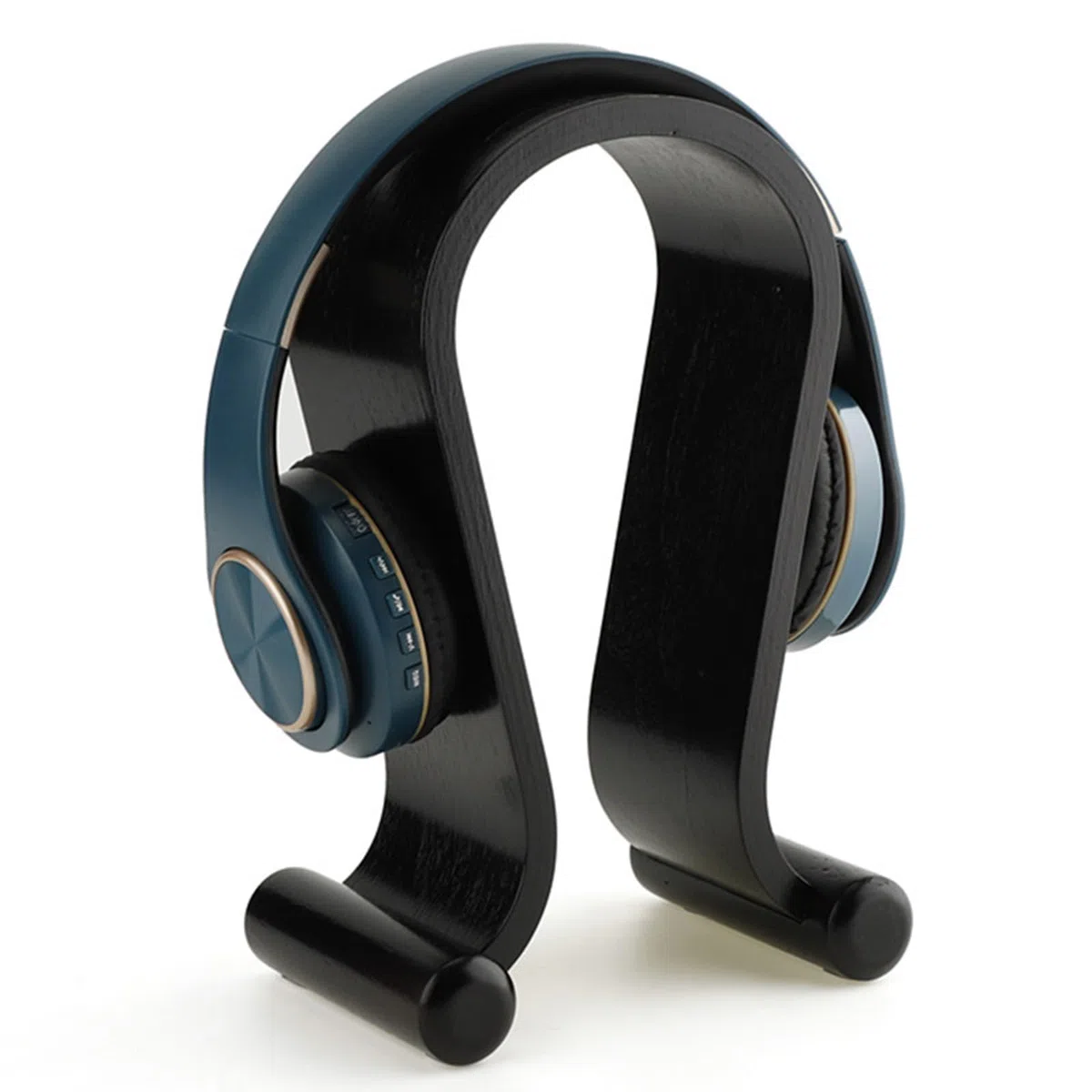 Espositore per Cuffie in Legno Naturale, Supporto Universale a Forma di U con Base Antiscivolo - Design Moderno, Ecologico per Cuffie Cablate/Wireless (Nero)