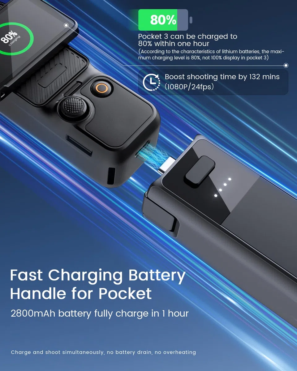 Manico di batteria a ricarica rapida per Osmo Pocket 3 accessori per tasca 3 impugnature di batteria con celle di batteria originali di fabbrica