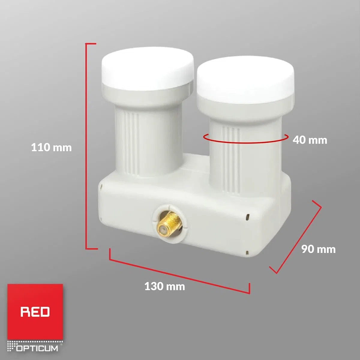 RED OPTICUM LMP 04H Monoblock Single LNB 0.1dB - LNB doppia testa per 1 partecipante e 2 Satelliti con DiseqC integrato - 3D UHD 4K Ready - Monoblock LNB Astra Hotbird