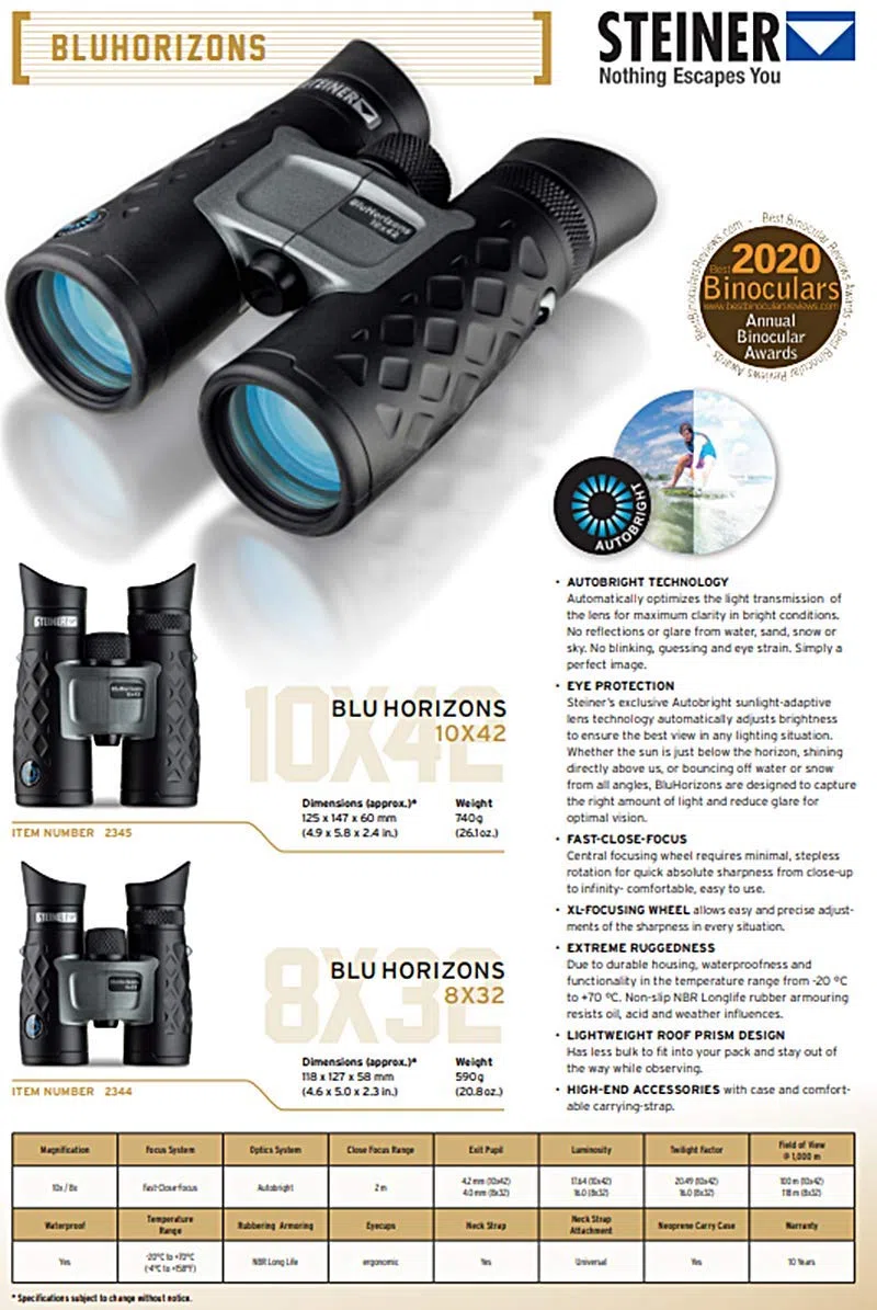 Steiner BluHorizons - Binocolo con tecnologia lenti esclusiva, protezione per gli occhi, compatto, leggero, ideale per attività all'aperto ed eventi sportivi, 10x42