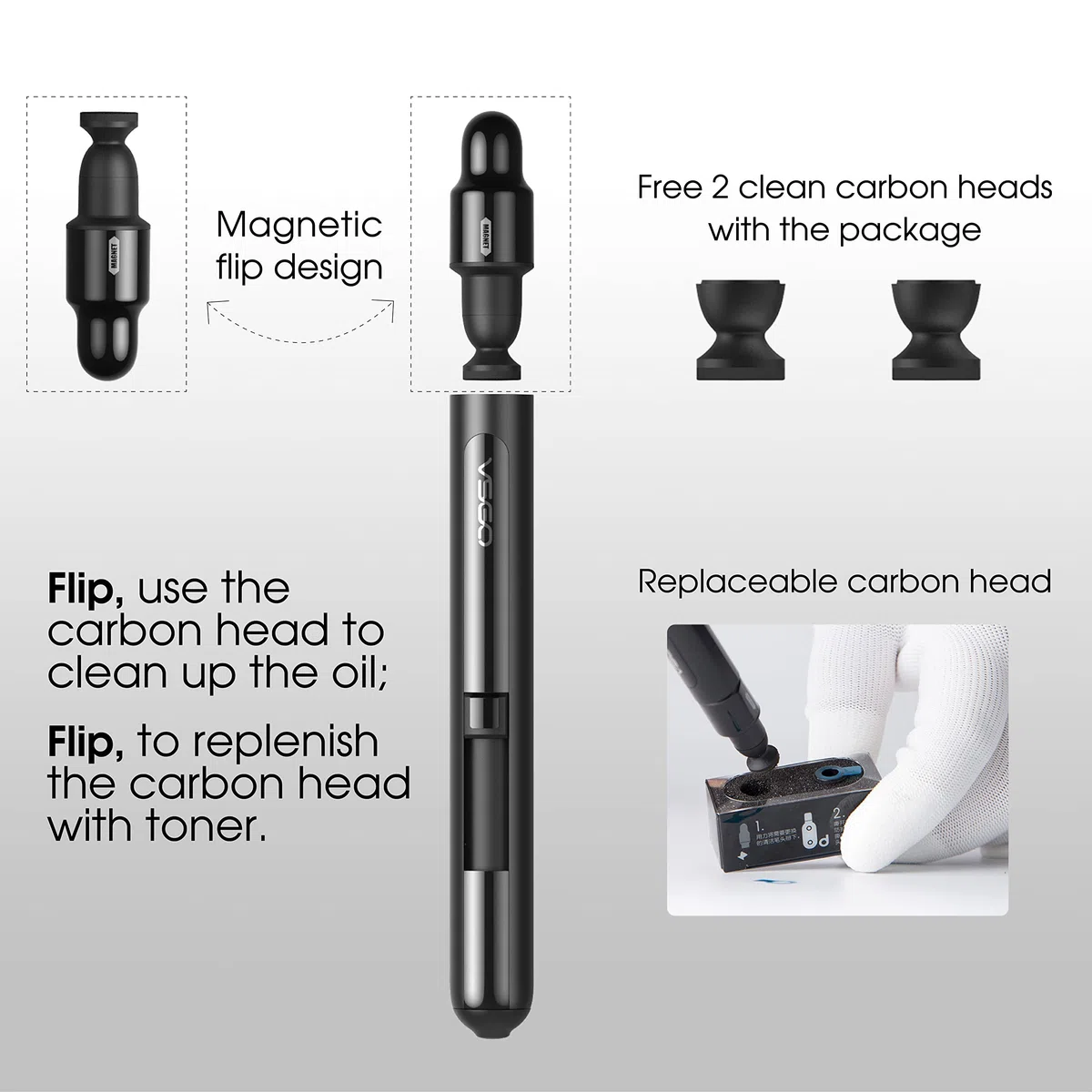 VSGO Power-Switch penna per la pulizia delle lenti V-P03E AR VR Occhiali Telefono Tablet Schermo Nudo Punta in Carbonio