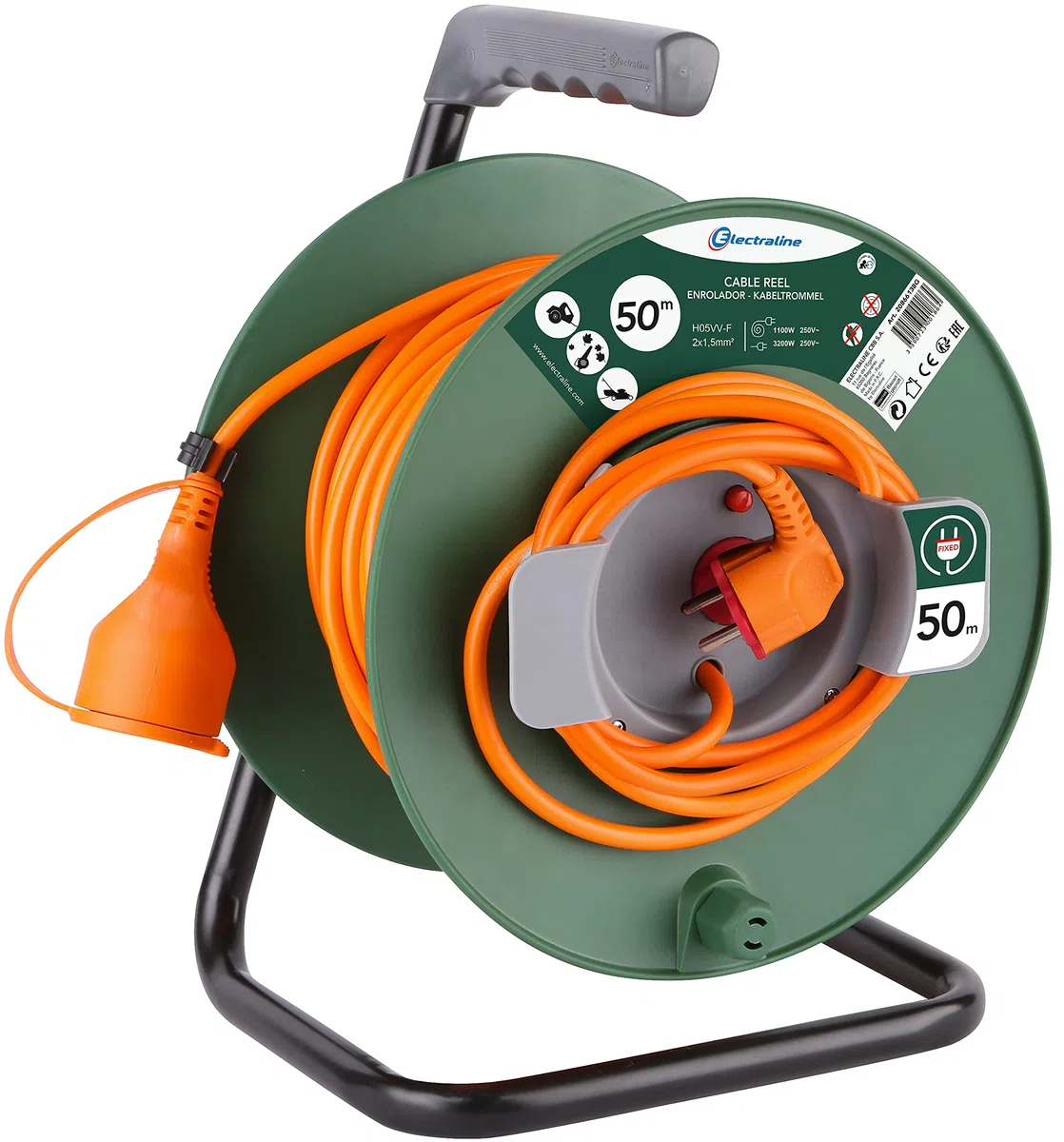 Electraline 200150-avvolgicavo per esterni, 50 mm, 1,5 m² cavo con interruttore 16 A IP 20, colore: rosso/nero