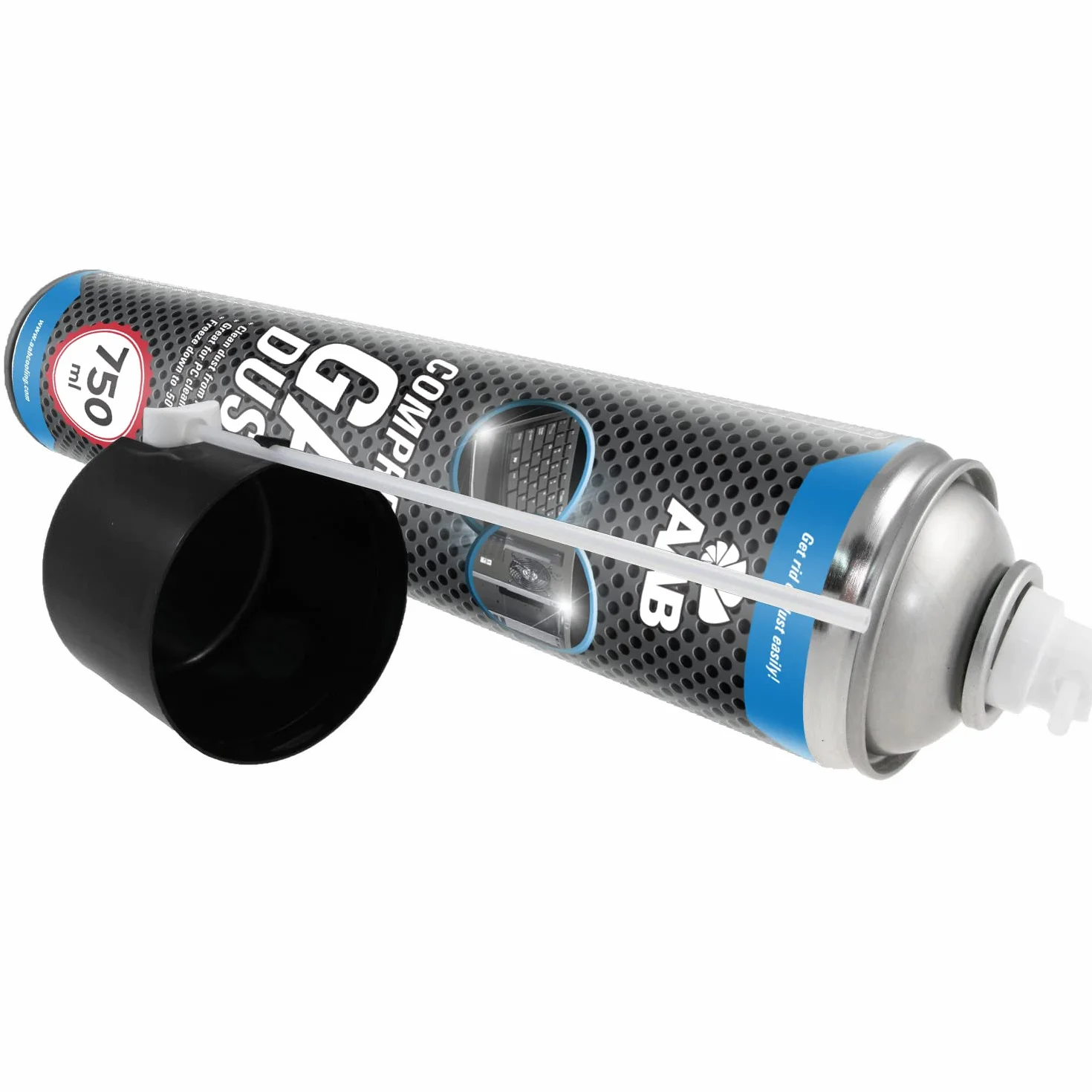 24 x AAB Bomboletta d’Aria Compressa 750ml per Pulire Accessori PC, Tastiera, Televisioni, Fotocamere e Altri, Spray Contatti, Spray con Tubo di Estensione, Rimozione di Polvere, Compressed Air
