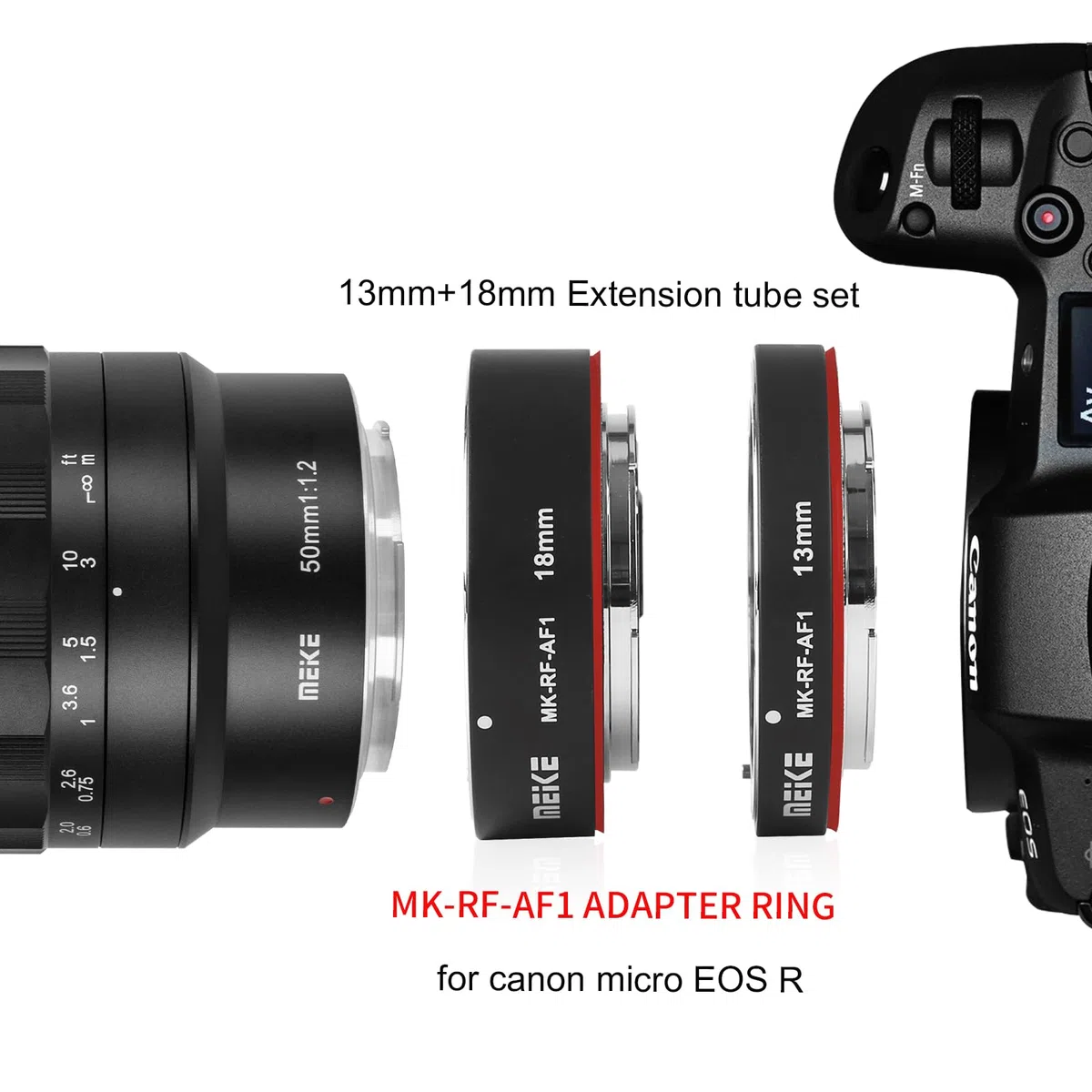 Meike MK-RF-AF1 - Kit anello adattatore per tubo di estensione macro AF Full Frame in metallo, 13 mm + 18 mm, per fotocamere EOS-R EOS-R EOS-RP