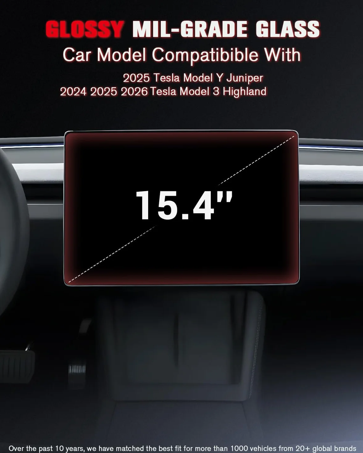 2 Pezzi 15,4" + 8" Pellicola Protettiva [anti-glare] per Tesla model 3 Highland 2024-2026 e Model Y 2025 Juniper accessori [Non adatto al Model Y 2026], 9H vetro temperato, con kit di montaggio