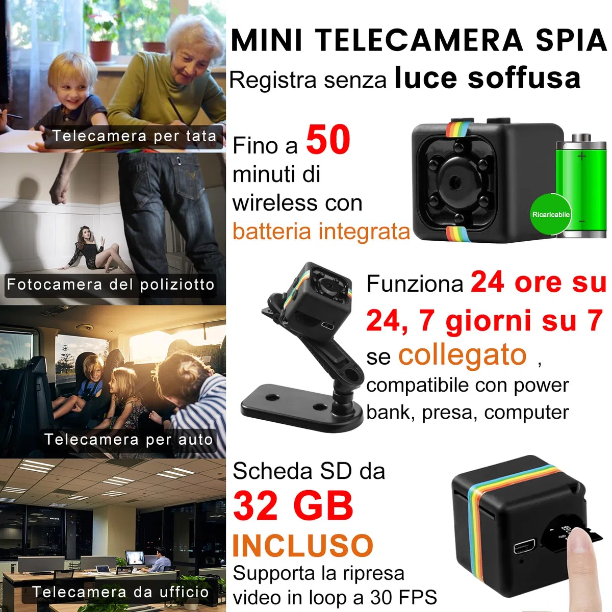 Bextgoo Mini Telecamera Senza Wifi, 1080P FHD Telecamera Spia con Scheda di TF da 32 GB, Microcamera Senza Fili Videocamera Sorveglianza Per Auto/Casa/Esterna/Interna(Nero)