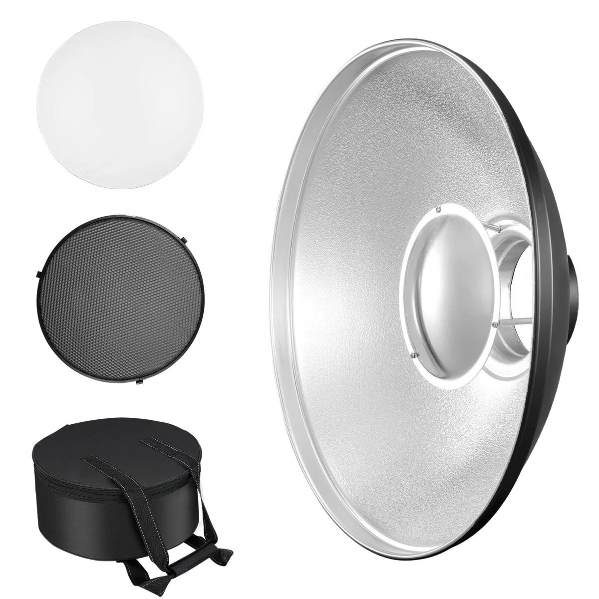 Soonpho Beauty Dish 30 cm/12 pollici Riflettore standard con griglia a nido d'ape nera, diffusore d'argento e borsa per la conservazione, da studio fotografico per flash da studio con attacco Bowens