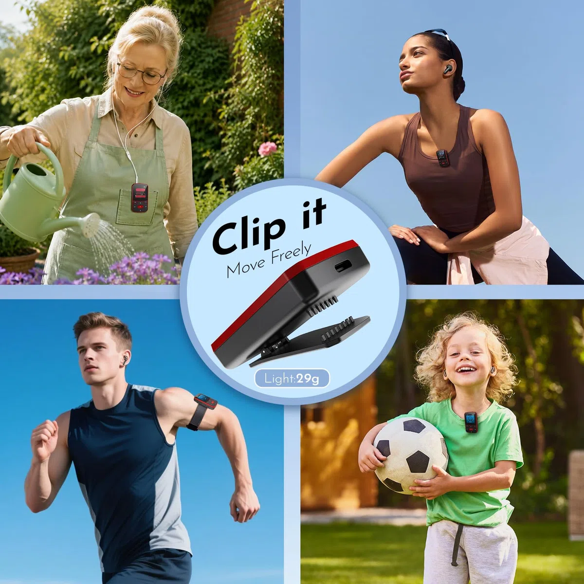 Lettore MP3 64GB Bluetooth 5.3, Mini Portatile da 29g con Funzione Resume, Riproduttore Musicale Sportivo con Clip e Pulsanti Fisici, Radio FM, Dittafono, Espandibile fino a 128GB