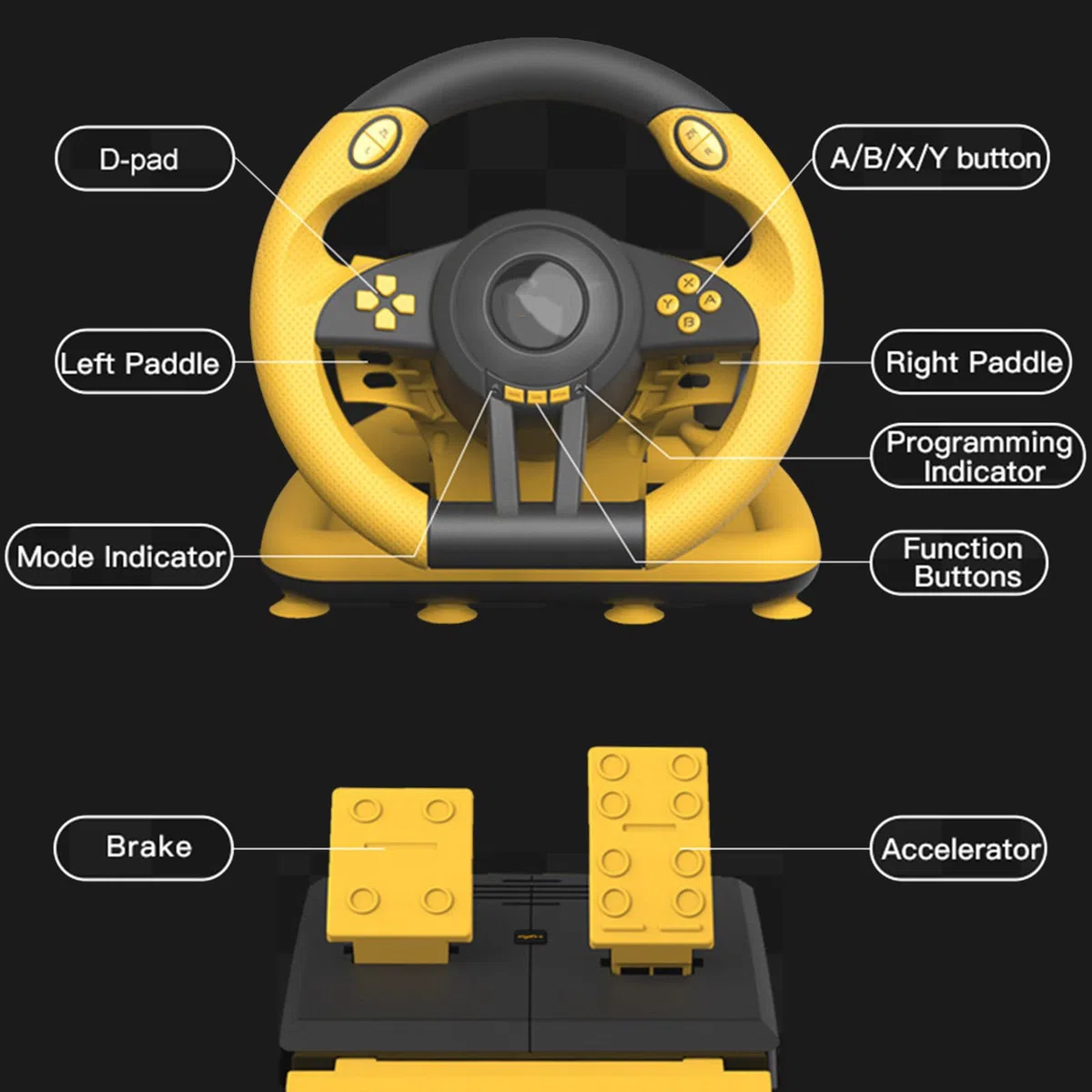 VIVIWI Gioco Racing Wheel con Pedali per Piattaforma Multipla 180 Gradi Rotazione Simulatori di Guida USB Volante da Corsa