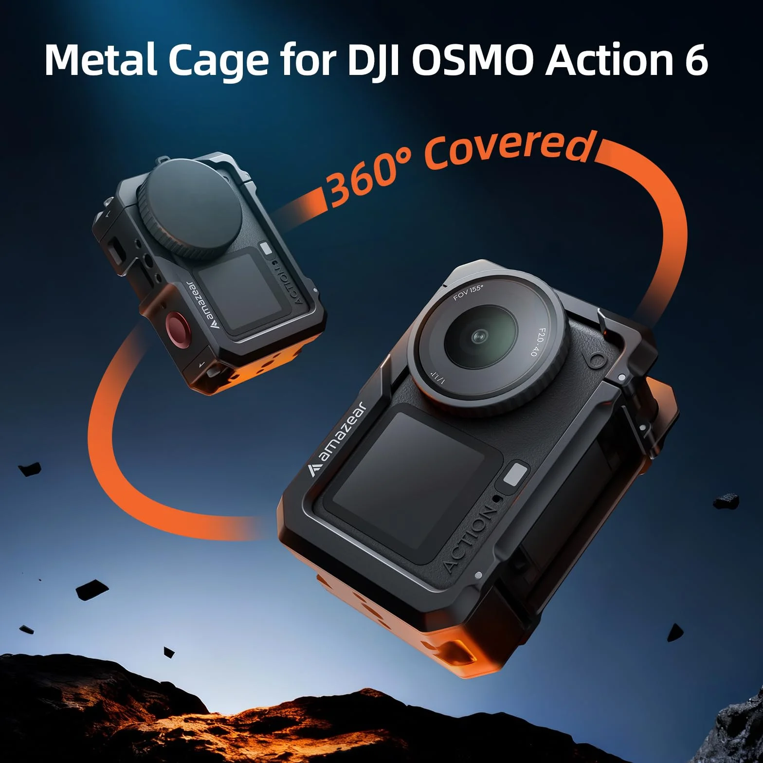 AMAZEAR Custodia protettiva in metallo per accessori DJI Osmo Action 6, gabbia multifunzione Action6 Pro, Telaio di Protezione con Attacchi a Sgancio Rapido, DJI Cage Filettatura 1/4" & Copriobiettivo