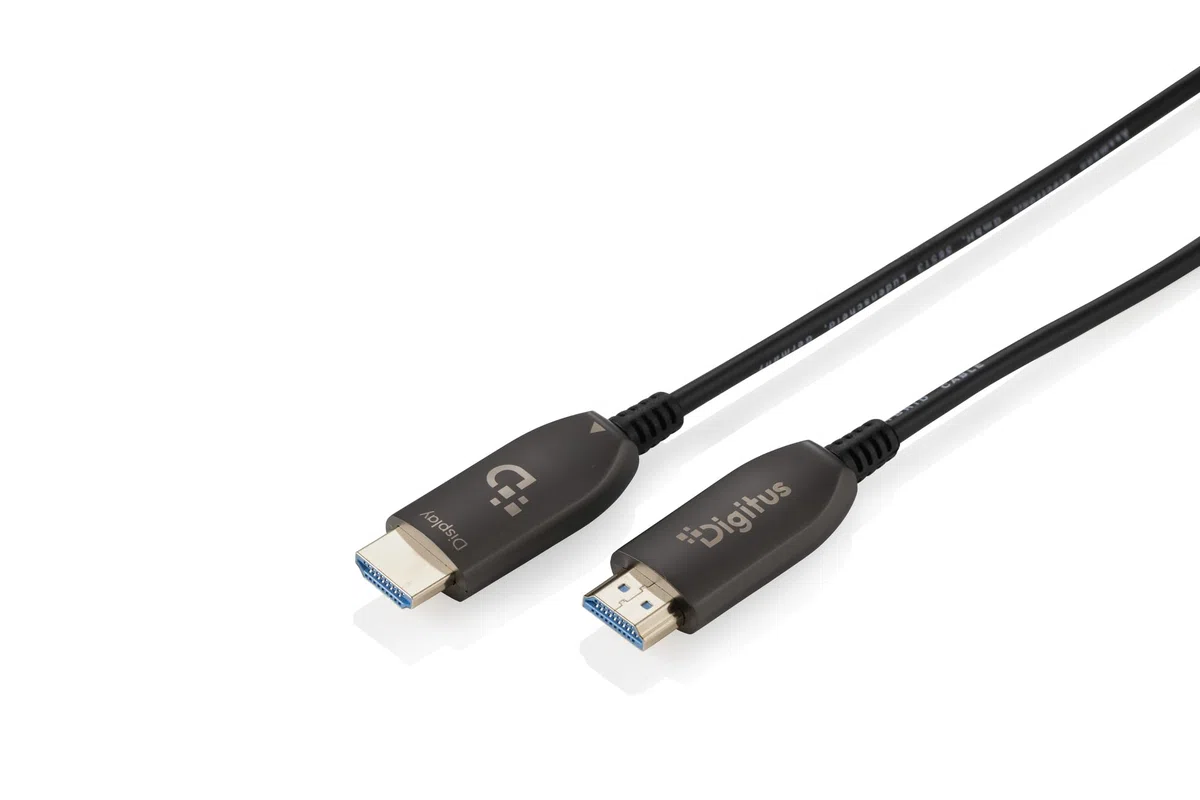 DIGITUS Cavo HDMI in fibra ottica – 100 m – UHD 8K 60Hz 4K 120Hz – HDMI 2.1 – 48 Gbps – eARC, HDR, HDCP 2.2, CEC – Cavo ibrido AOC – Contatti placcati in oro – Nero