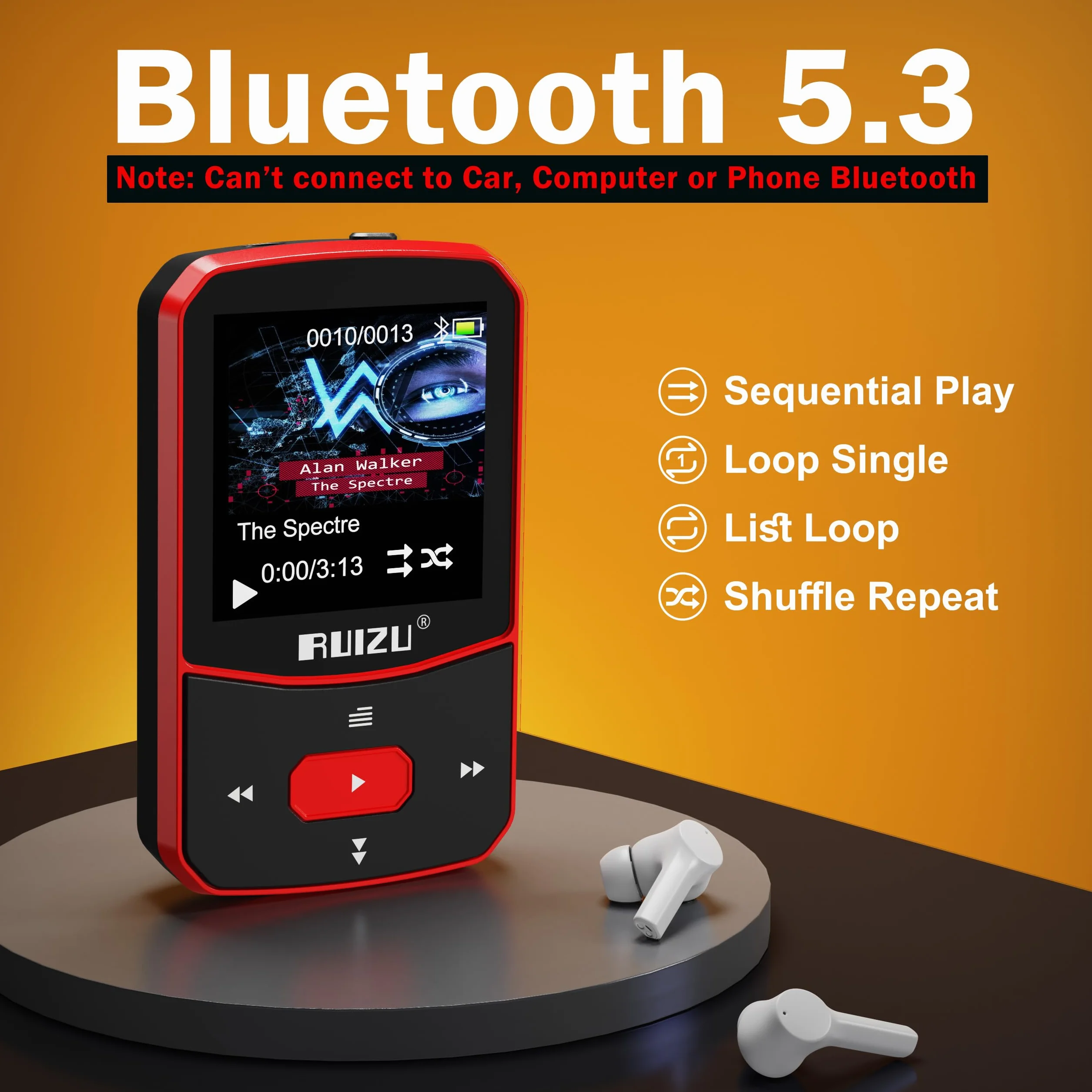 64GB Lettore MP3 Bluetooth 5.3, HiFi con Clip Sportiva, MP3 Bambini con Volume Indipendente, Radio FM, Auricolari Inclusi, supporta una scheda SD fino a 128 GB