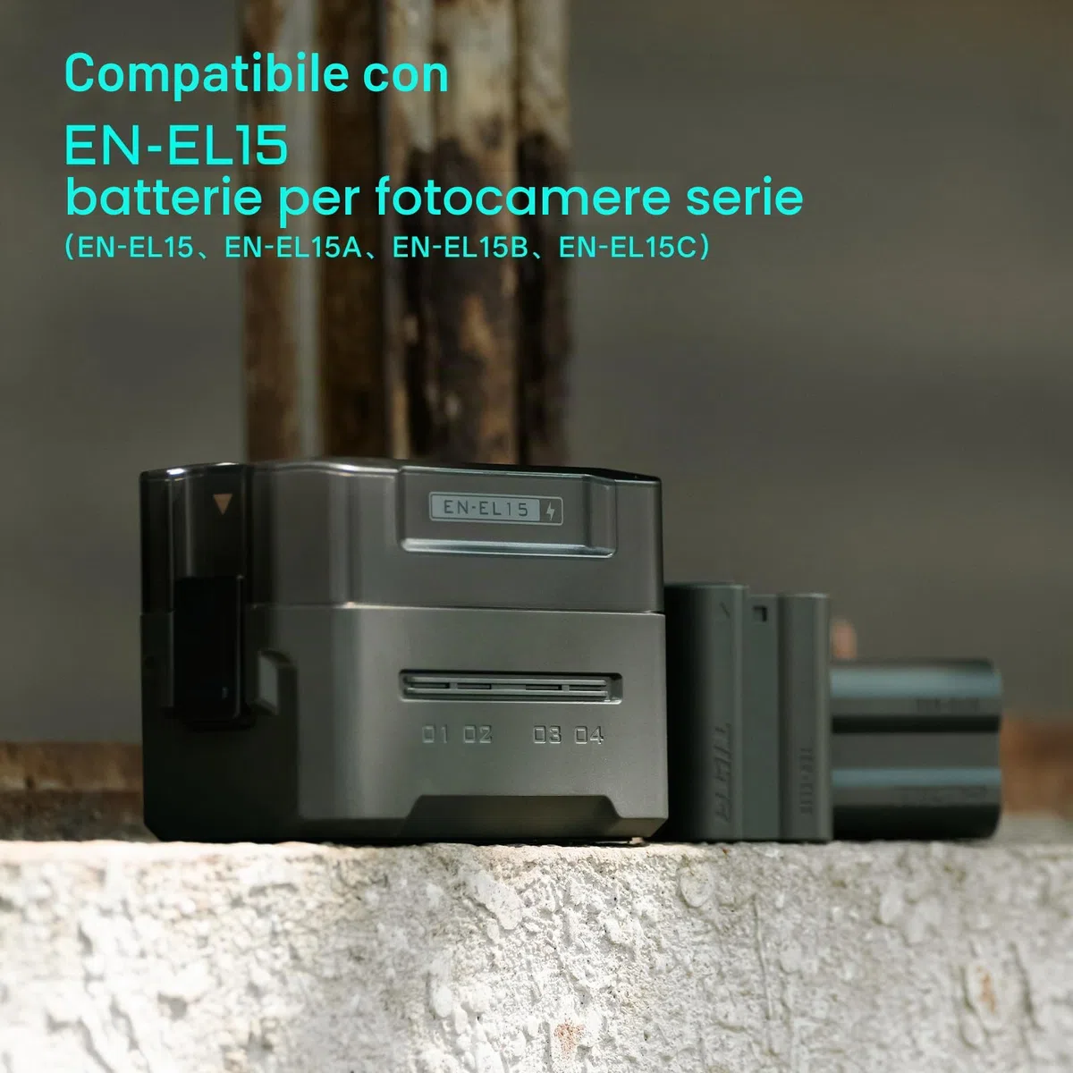 Tilta EN-EL15 Caricabatterie Custodia di Ricarica a 4 Canali Compatibile con Batterie EN-EL15, Stazione di Ricarica Portatile - Verde TBC-EL15-GN