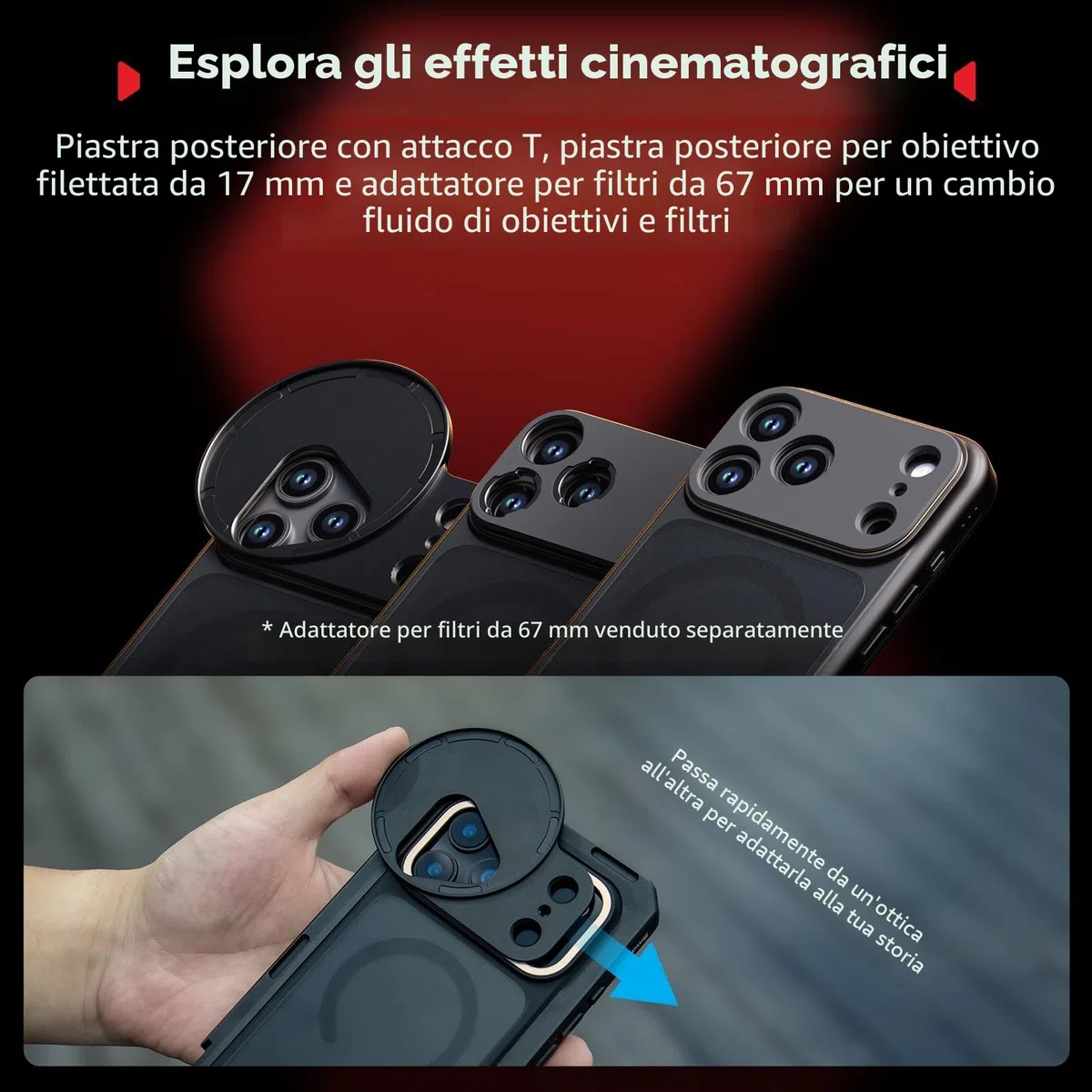 SMALLRIG Kit per doppia gabbia video per iPhone 17 Pro, supporto per telefono con maniglia laterale a sgancio rapido wireless, attacco a T da 17 mm e piastra posteriore per obiettivo - 5540