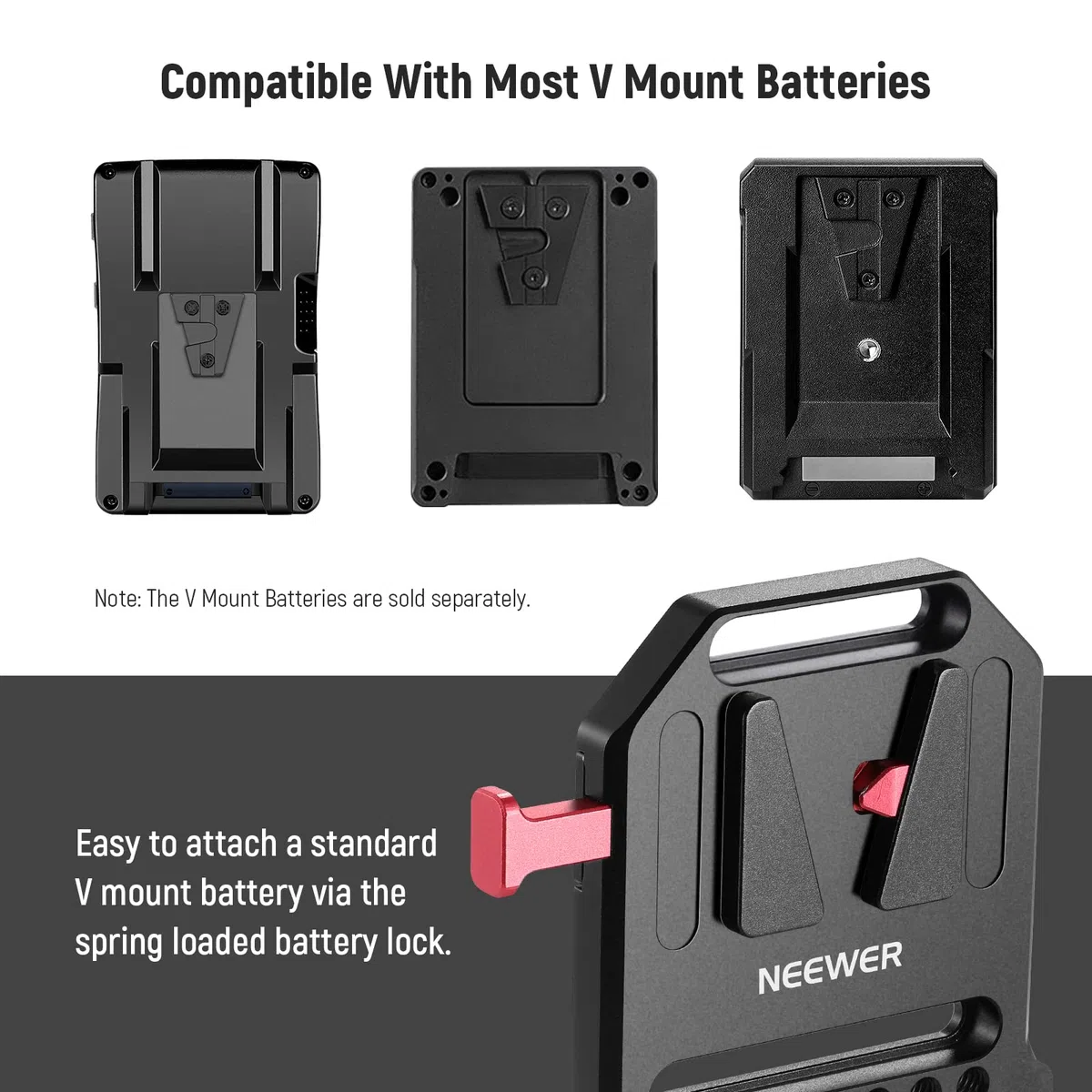 NEEWER Piastra per Batteria V Mount, con Doppi Morsetti per Aste 15mm, Fori Filettati 1/4”, in Metallo per Gabbia Fotografica con Sistema di Supporto con Aste 15mm, Compatibile con SmallRig (ST43)