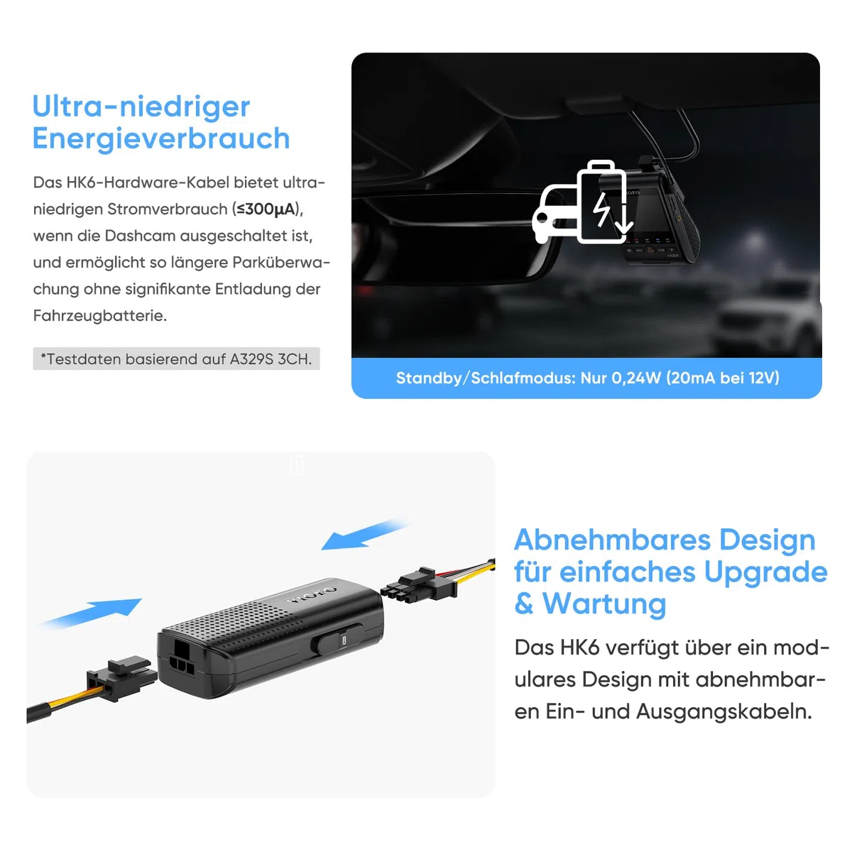 VIOFO HK6 Cavo Hardwire per A329S / A119M Pro Dashcam, supporta la modalità di parcheggio ibrido intelligente e attiva la modalità di parcheggio e la protezione a bassa tensione, è necessario il