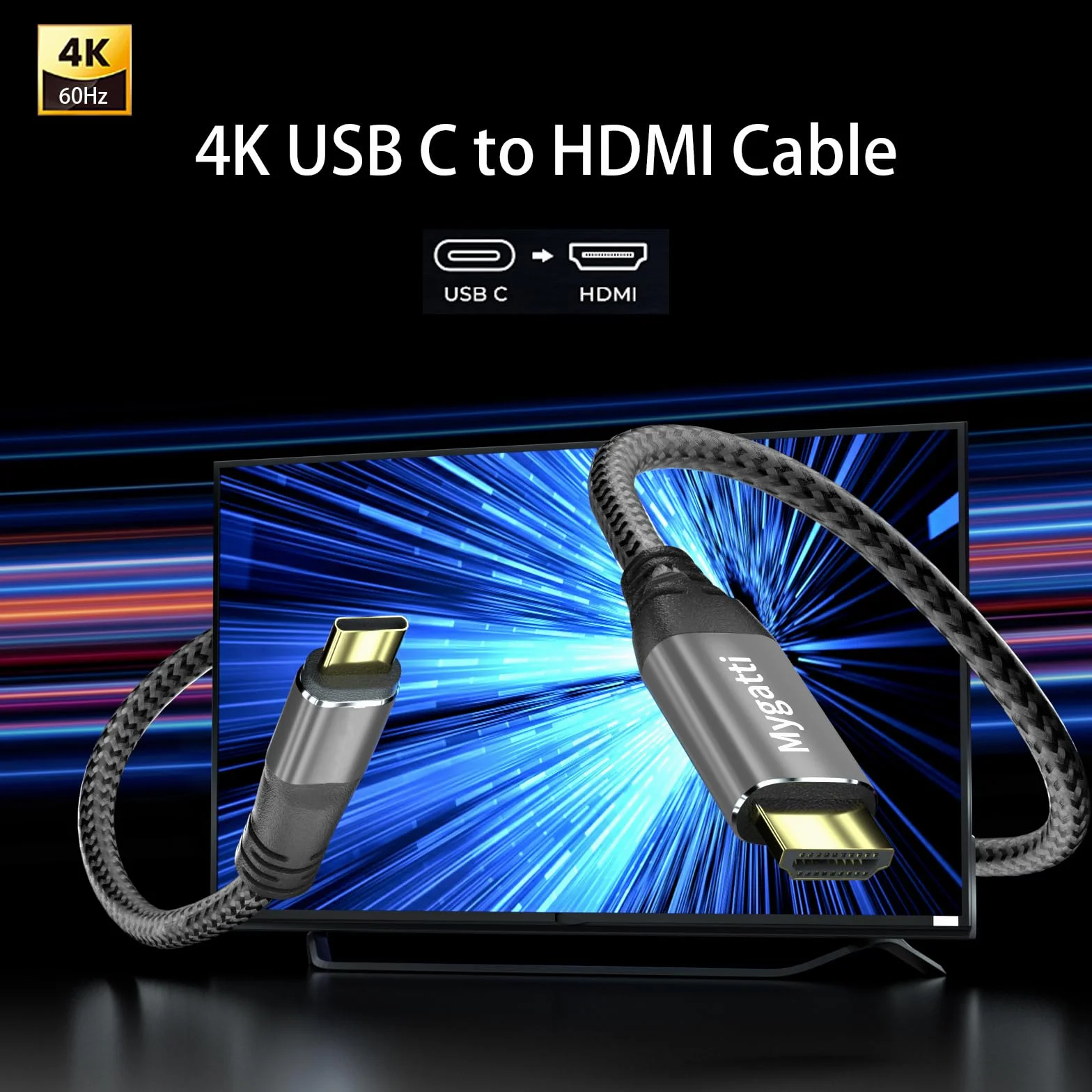 Cavo da USB C a HDMI 4K UHD 7.5 metri,compatibile con Thunderbolt 4/3,con adattatore HDMI ad angolo di 90 gradi e 270 gradi,compatibile con iPhone 15/16/17,MacBook,iPad