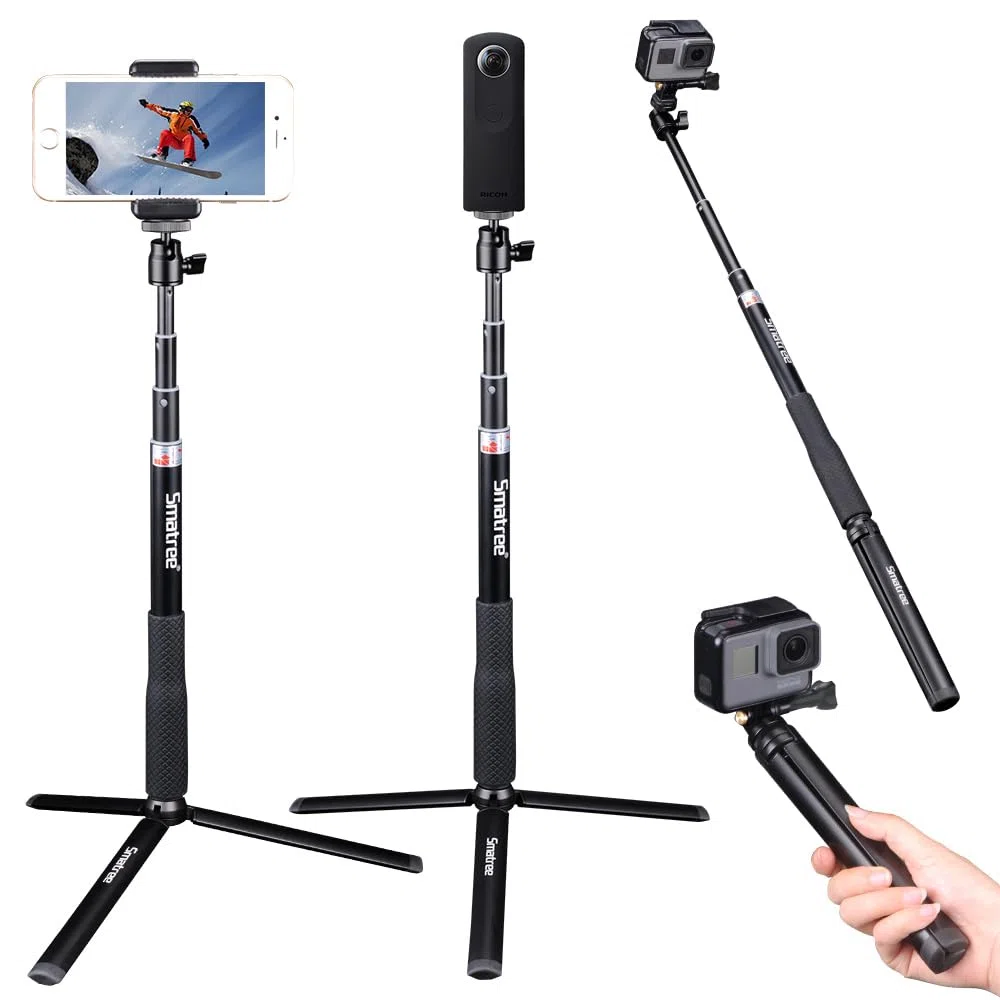 Smatree Q3S Bastone Selfie Monopiede Telescopico Allungabile con treppiede per GoPro Hero 2018, Hero 13/12/11/10/9/8/7/6/5/4/3+/3/2/1/Session/Insta 360/Ricoh Theta