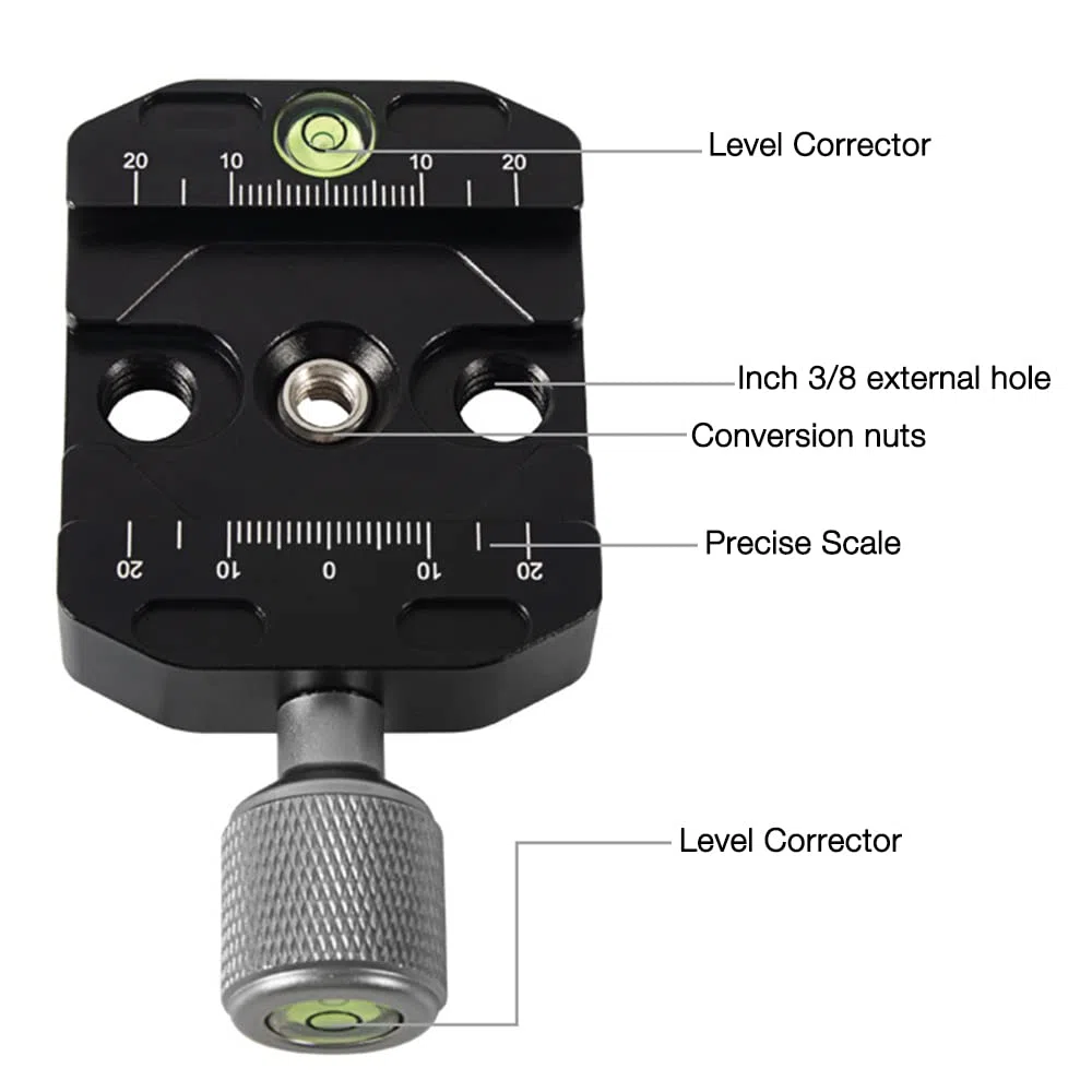 50mm Piastra Sgancio Rapido, Arca Swiss Clamp con Vite da 1/4-3/8 Adattatore, Piastra di sgancio rapido in metallo Morsetto QR per testa a sfera del treppiede