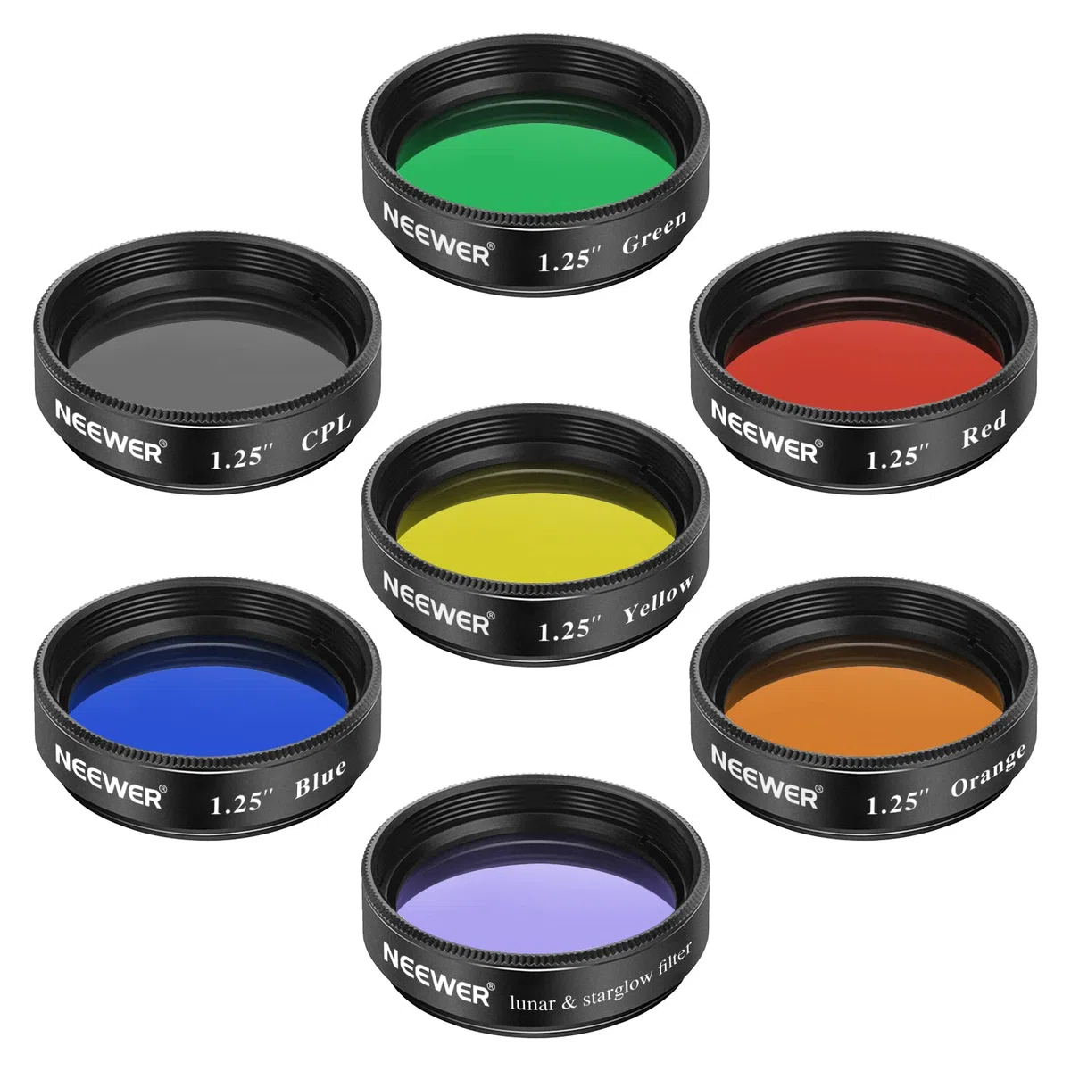 Neewer Kit 3,17 cm Filtri per Telecorder: Luna, CPL, 5 Colori (Rosso, Arancione, Giallo, Verde, Blu), Oculari per Osservazione Planetaria Lunare