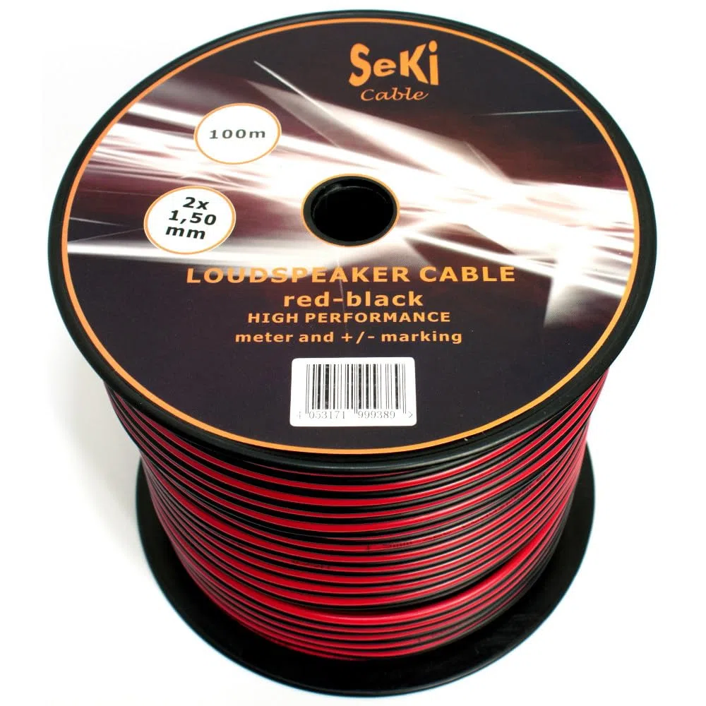 Cavo per altoparlante, 2 x 1,50 mm2, 100 m, rosso/nero, CCA