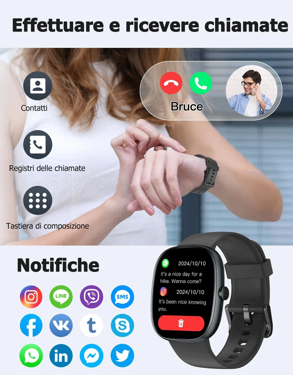 HUAKUA Smartwatch Uomo Donna Chiamate per Android iOS Impermeabile 5ATM 30 Giorni Standby Notifiche Contapassi Cardiofrequenzimetro SpO2 Sonno Ciclo Mestruale Orologio Fitness AMOLED Bluetooth 5.4