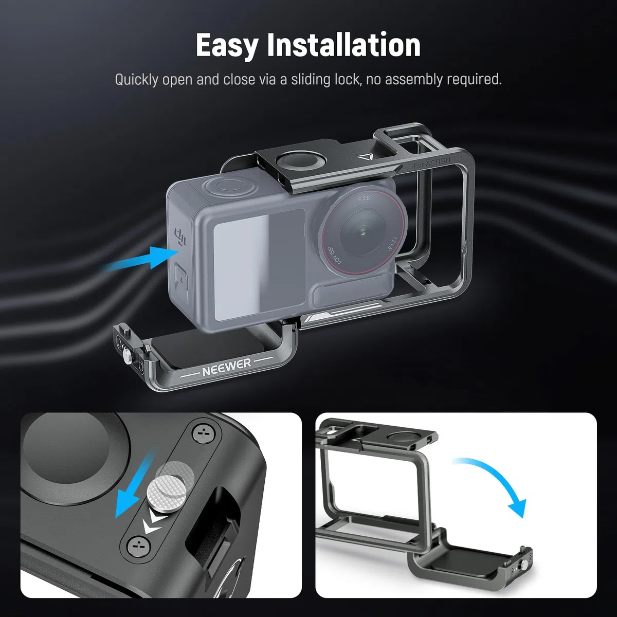 NEEWER Gabbia Per Action 5Pro 4 3, Rig Video Protettivo Metallico Con Cold Shoe, Filettatura 1/4", Shutter Button Compatibile Con DJI Osmo Action 5Pro 4 3, DJI Mic Adattatore Magnetico, AC014