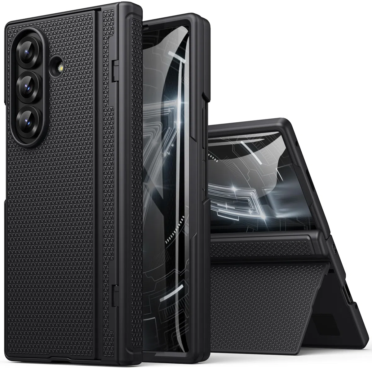 Cover con supporto per Samsung Galaxy Z Fold 7, Supporto, Protezione Schermo Anteriore, Pellicola protettiva Resistente, Antiurto per schermo frontale, Sottile, Nero