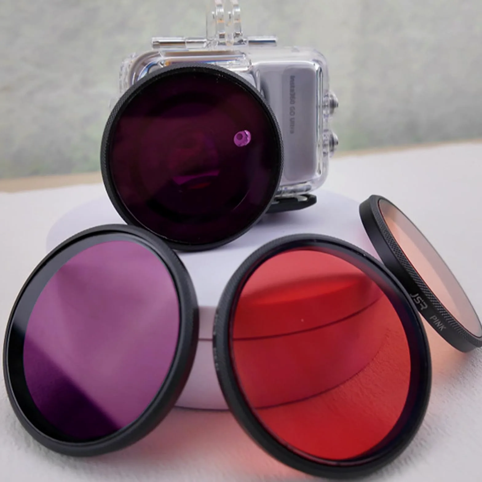 Custodia impermeabile Filtro per immersioni per Insta360 GO Ultra, Rosa/Rosso/Viola Sott'acqua Filtro Lente Protezione Accessori per Insta360 GO Ultra Custodia subacquea (3PCS)