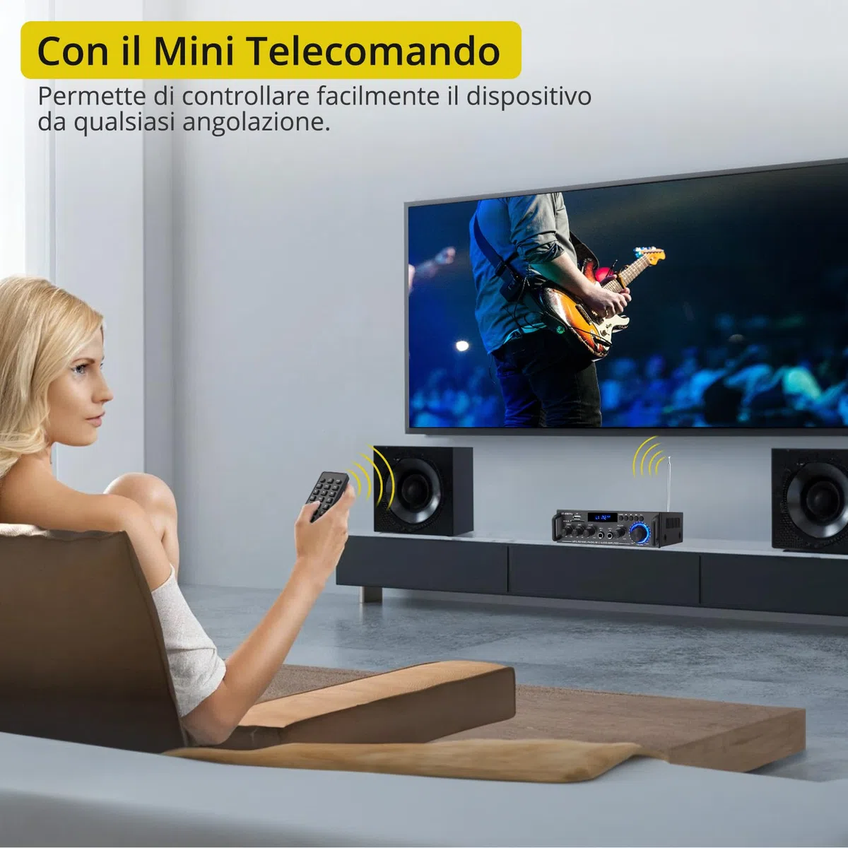 PROZOR Amplificatore Stereo Bluetooth a Due Canali Amplificatore HIFI con Più Modalità di Ingresso e Uscita Amplificatore Audio 50W+50W con Mini Telecomando Amplificatore per Karaoke Home Cinema